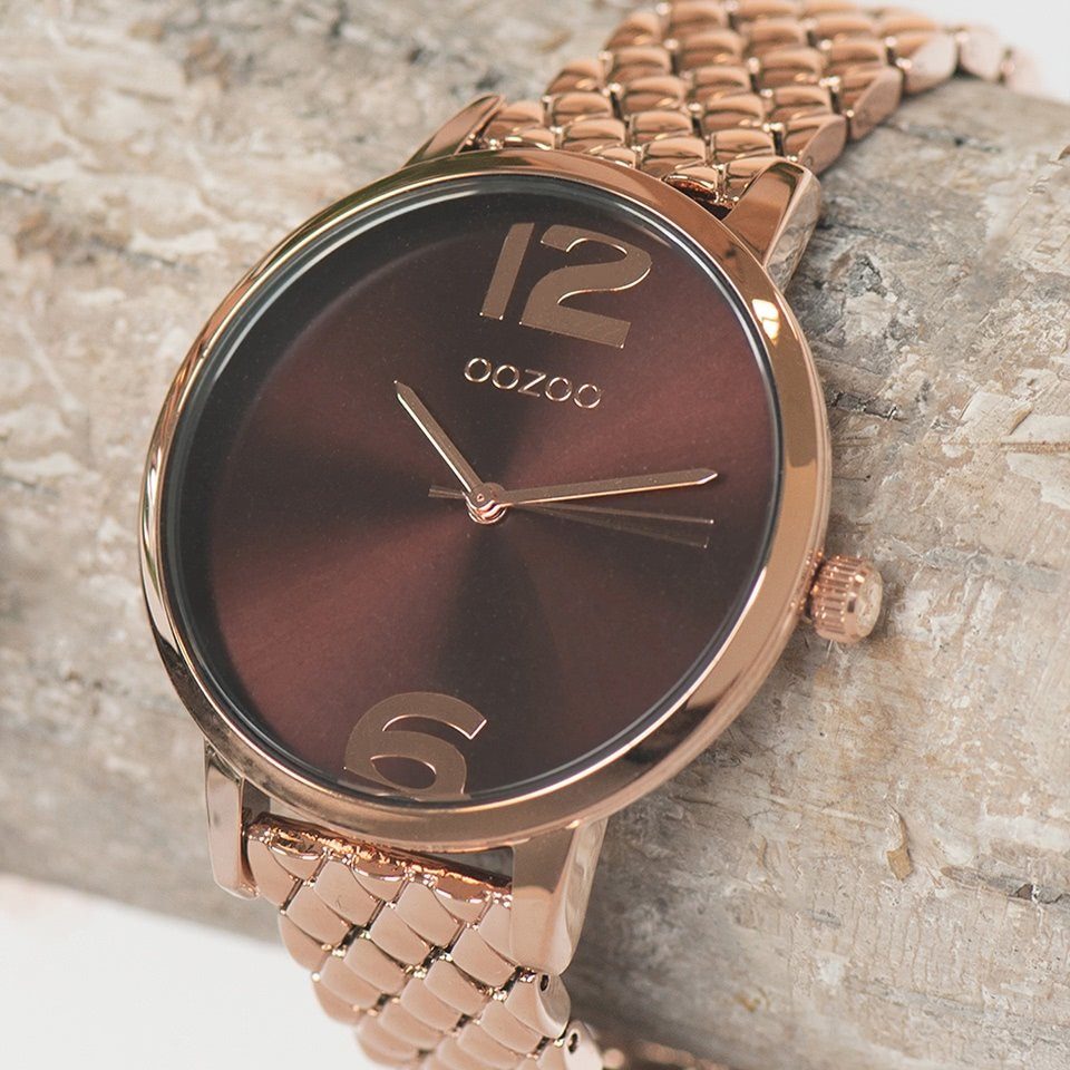 OOZOO Quarzuhr Oozoo Unisex Armbanduhr roségold Analog, (Analoguhr), Damen, Herrenuhr rund, (ca. 38mm) Edelstahlarmband, Elegant-Style