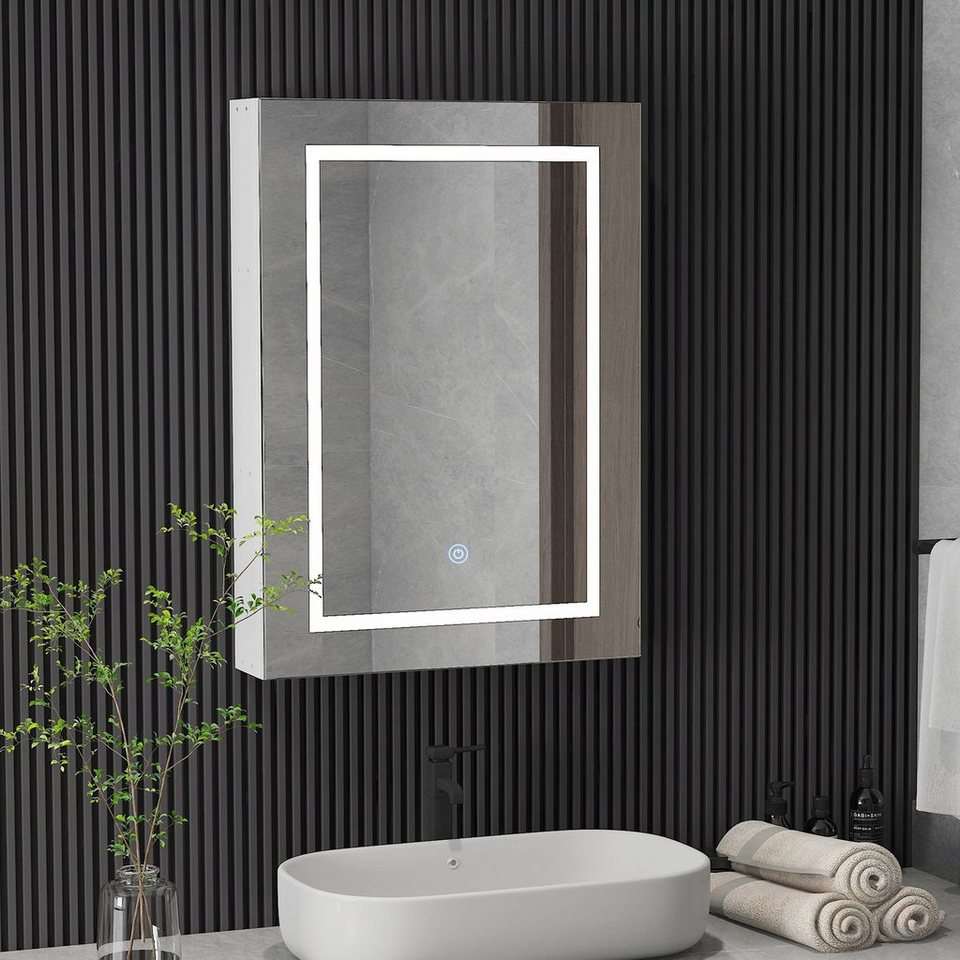 radelldar badezimmerspiegelschrank hängeschrank mit spiegel und led  badschrank wandschrank hängend badmöbel, 50x13x70cm