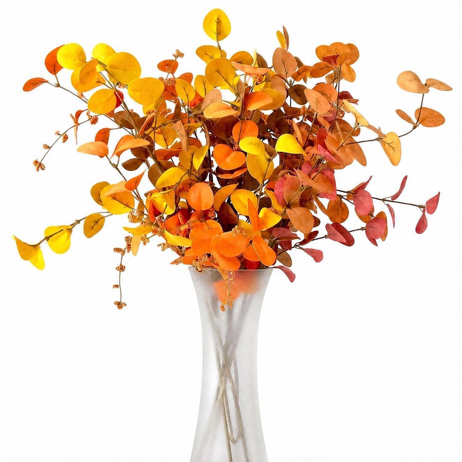 Kunstzweig Künstliche Eukalyptus Zweige 70CM Gelb Orange Braun, LuxusKollektion, Höhe 3 cm