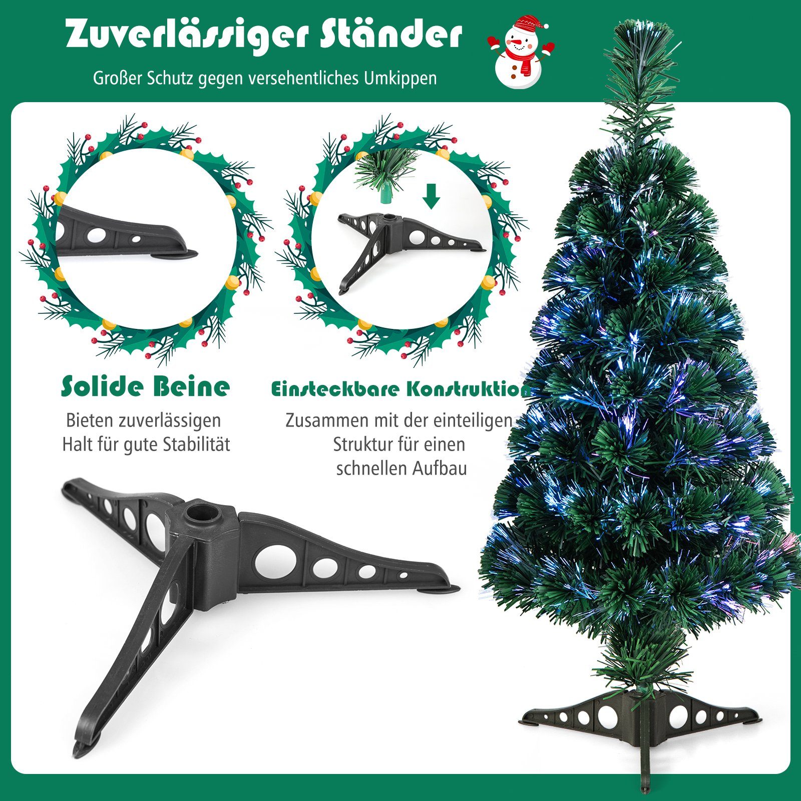 Künstlicher COSTWAY Glasfaser-Farbwechsler Weihnachtsbaum, 85 Nadeln, PVC