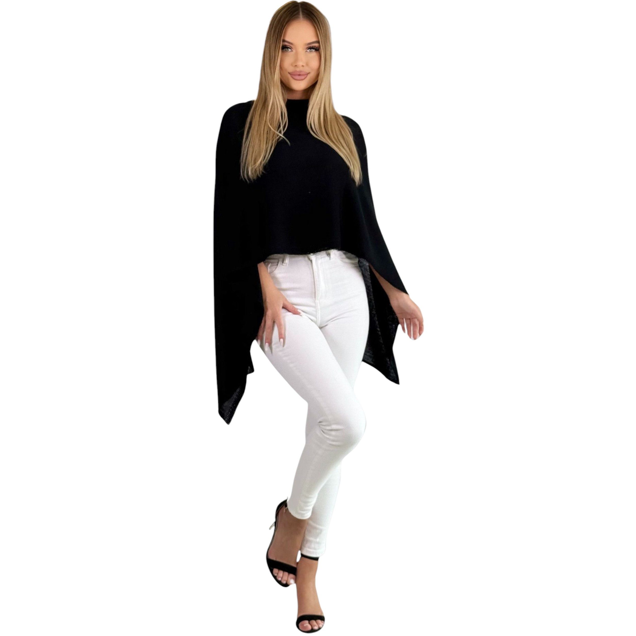 Mississhop Strickponcho Damen Poncho Cape Überwurf Strickponcho feiner Strick 221 – Bild 5 von 5