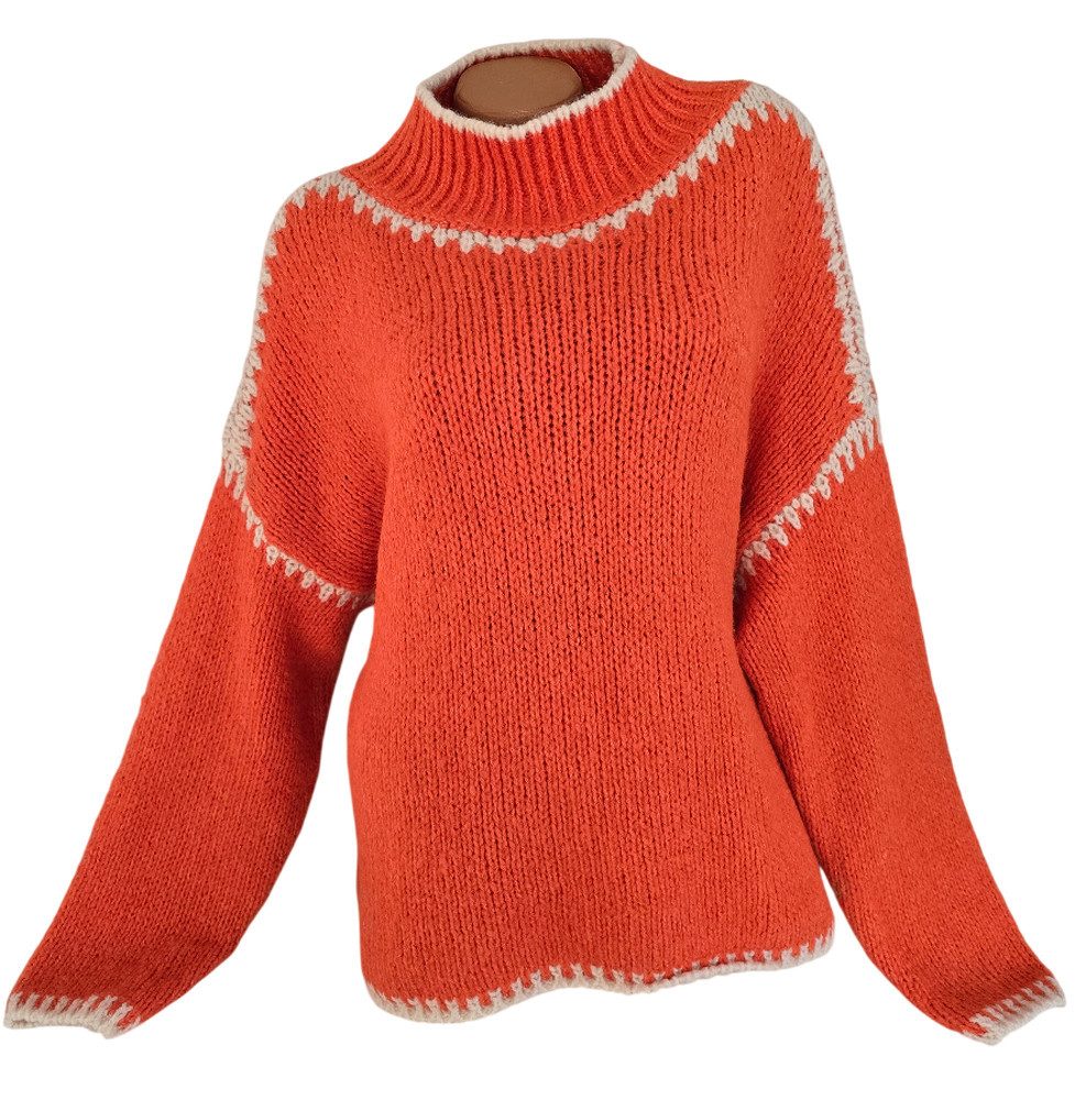 Sa-Lucca Strickpullover kuschelweicher Damen Strickpullover mit hohem Stehkragen (1-tlg) Rollkragen mit kontrastfarbenen Abschluss