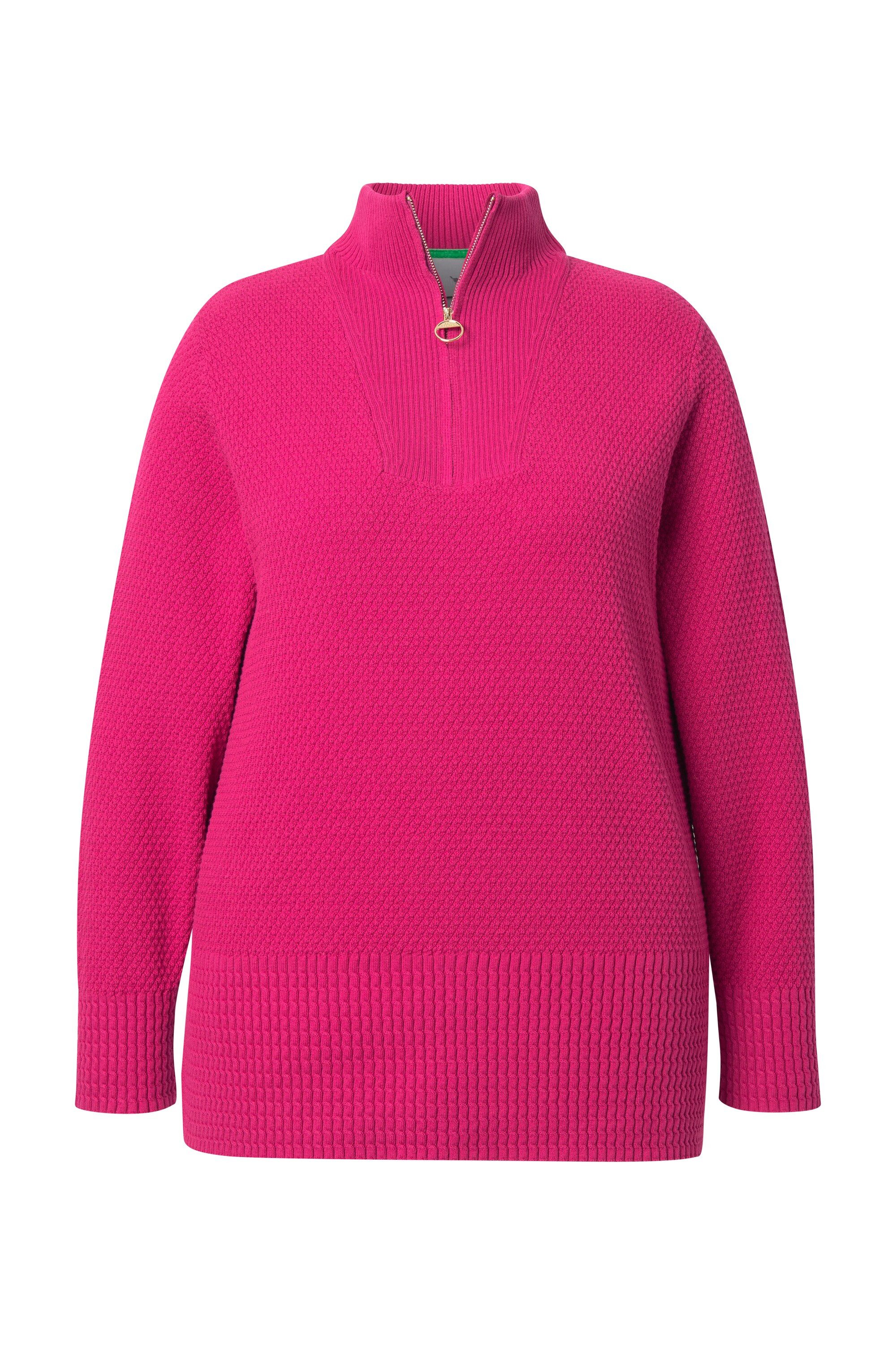 Ulla Popken Strickpullover Strick-Troyer Stehkragen Zipper Langarm günstig online kaufen