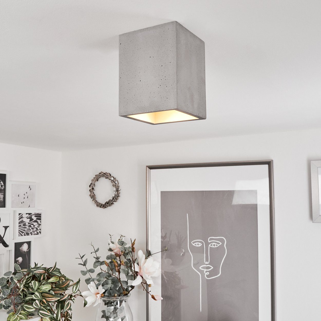 hofstein »Portegrandi« in Deckenleuchte 1xGU10 Grau, ohne Leuchtmittel, eckige moderne Design, Deckenlampe schlichten aus Leuchte im Beton