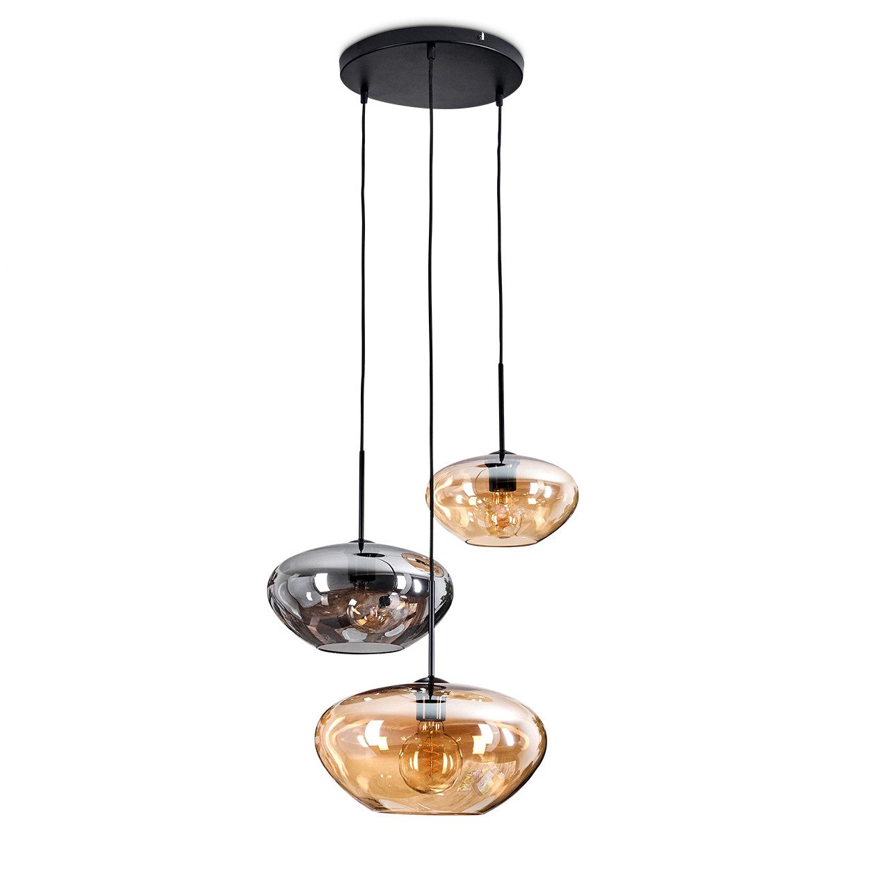 hofstein Hängeleuchte Hängelampe aus Metall/Glas in Schwarz/Bernstein-/Rauc günstig online kaufen