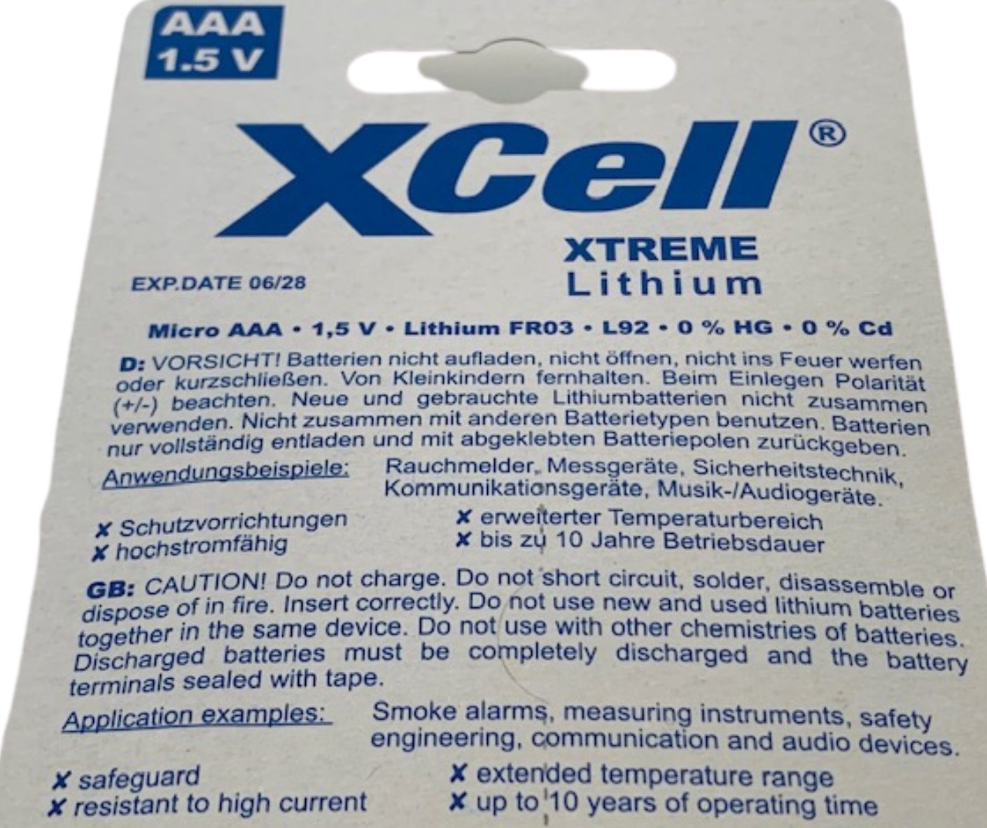 XTREME Lithium FR03 XCell Micro Batterie 4er Blister AAA Batterie L92 XCell