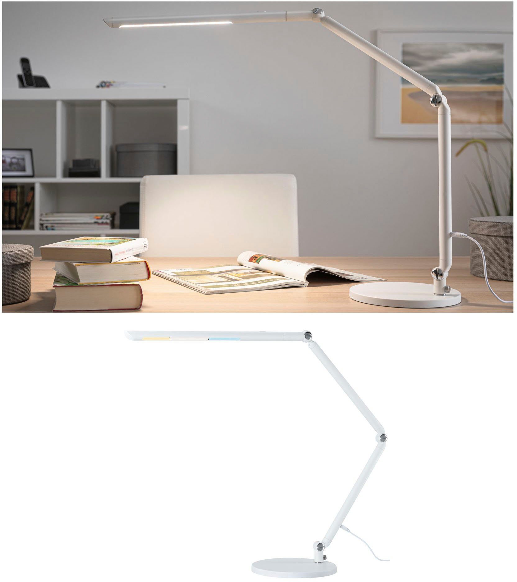 Warmweiß LED 3-step-dimmbar fest integriert, 230V, Paulmann LED Schreibtischlampe FlexBar Tageslichtweiß,