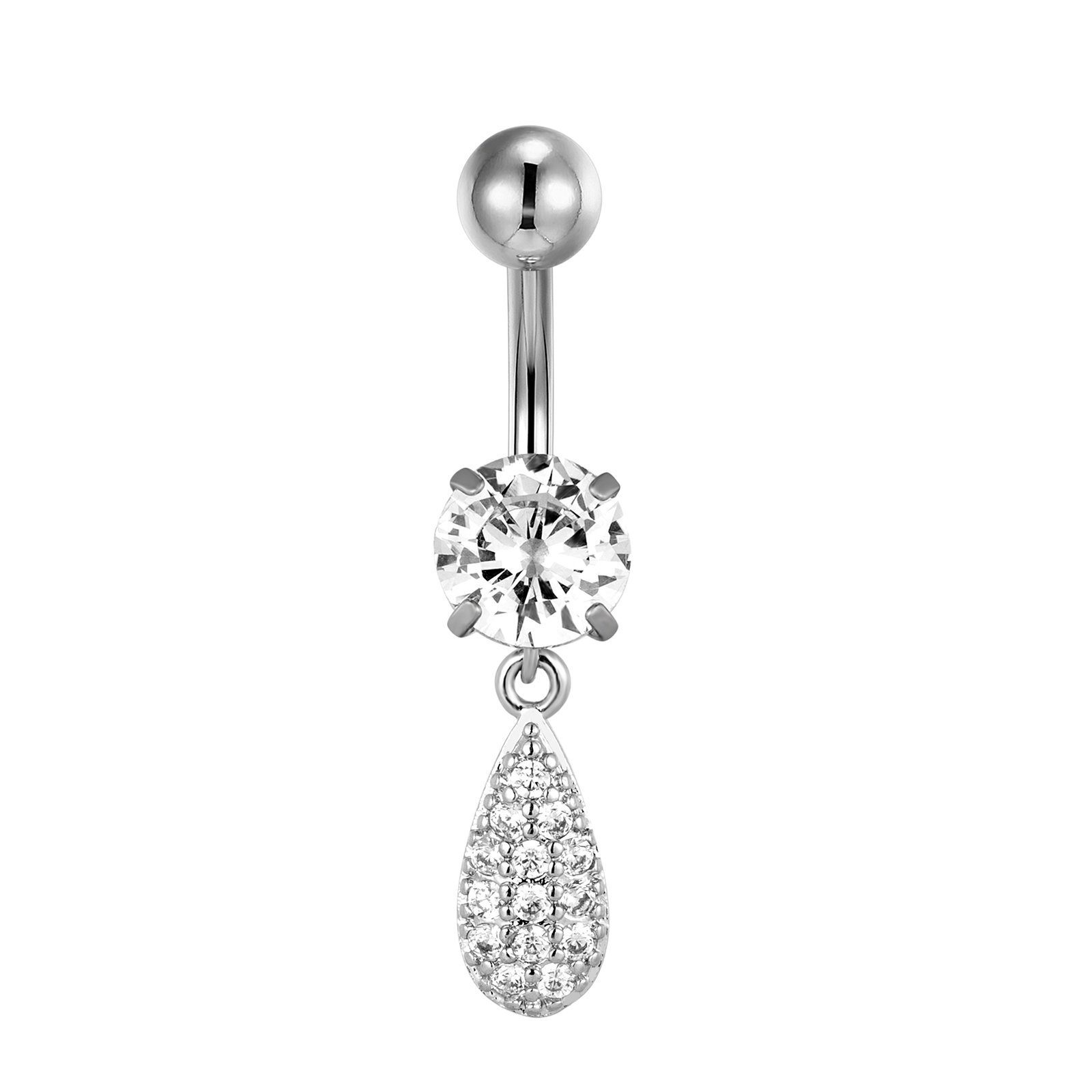 Karisma Schmuck Bauchnabelpiercing Edelstahl Bananabell Anhänger Tröpchen HB557 Zirkonia Weiss, Frauenschmuck