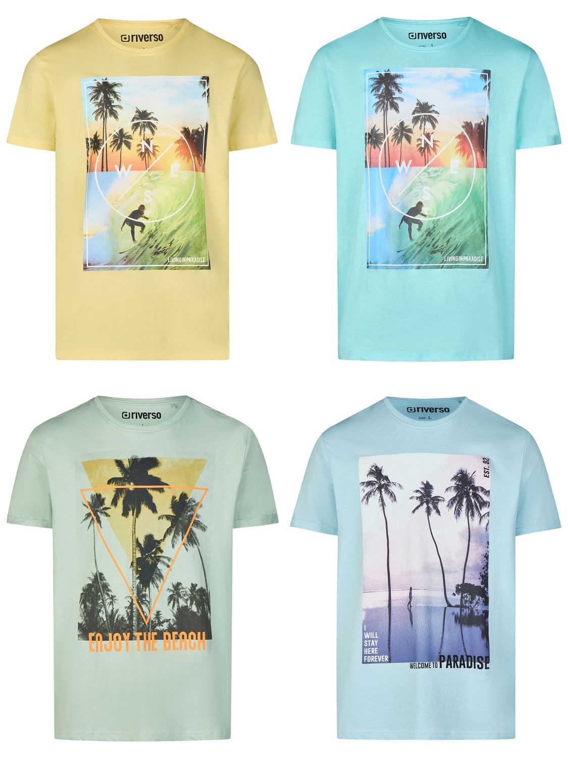 riverso T-Shirt Herren Fotoprintshirt RIVLukas Regular Fit (4-tlg) Kurzarm Tee Shirt mit Rundhalsausschnitt aus 100% Baumwolle