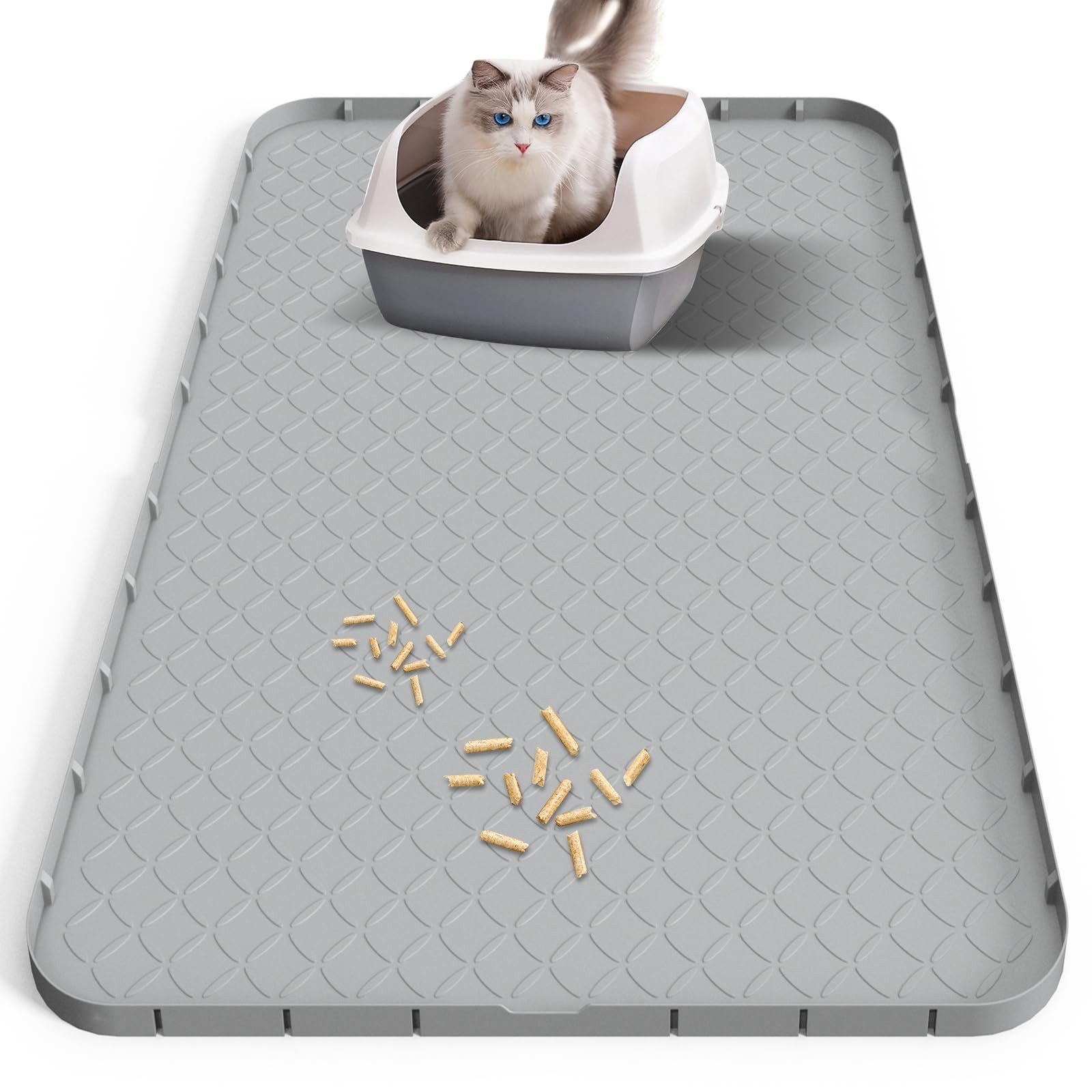 Ledander Katzenecktoilette Katzenklo Matte Katzenstreu Matte XXL 88 × 56 cm, Wasserdichte, Urinbeständige, rutschfest & Leicht zu Reinigen