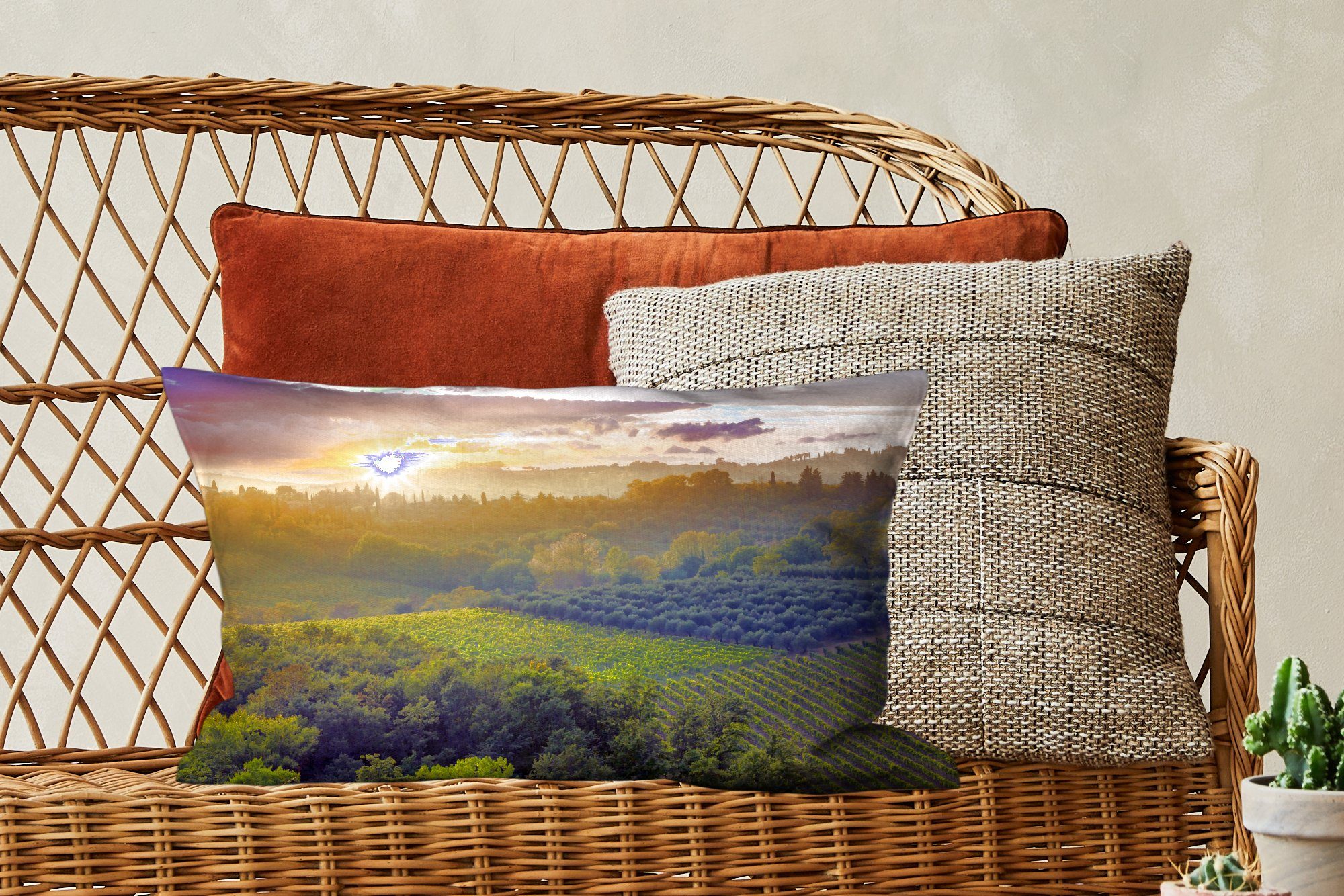 MuchoWow Dekokissen Toskana - Landschaft - Schlafzimmer Dekoration, mit Sonne, Dekokissen Zierkissen, Füllung, Wohzimmer
