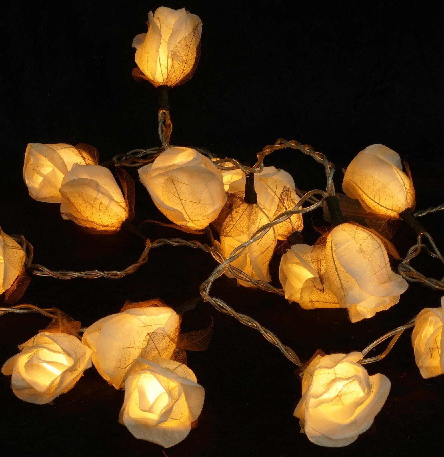 Guru-Shop LED-Lichterkette 20`er LED Lichterkette 20 Stk. - Papierrose weiß