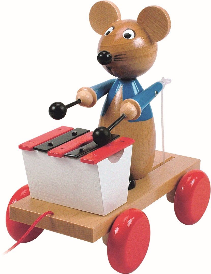 Woodyland Nachziehtier 90197 Holz Nachziehtier Maus mit Xylophon / Pull Along Toy