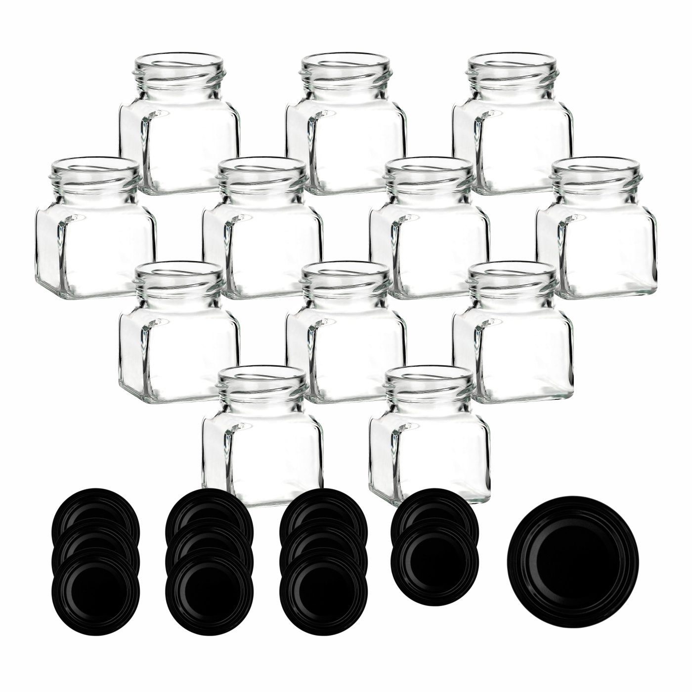 gouveo Vorratsglas Банки 120 ml eckig mit Schraub-Deckel - Kleine Банки для хранения, (12-tlg), Schwarz