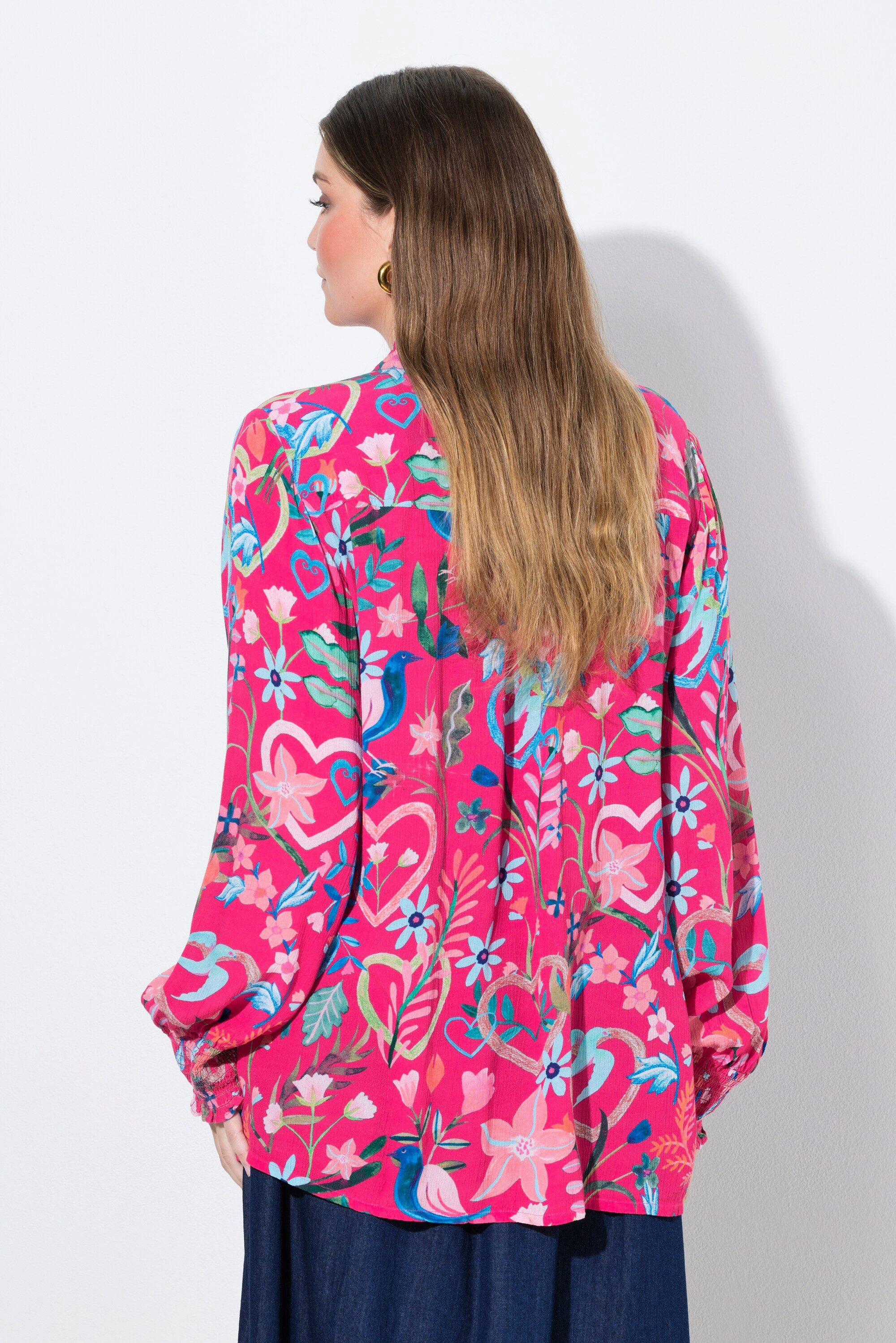 Ulla Popken Longbluse Tunika Blüten Tunika-Ausschnitt Langarm