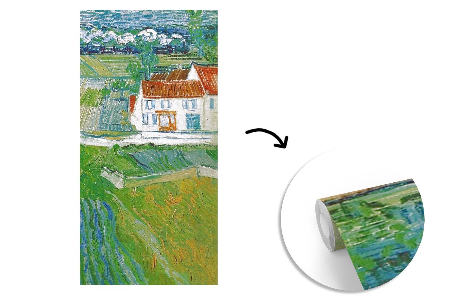 bedruckt, Vincent - Schlafzimmer Zug St), Landschaft MuchoWow Gogh, (2 für Wohnzimmer Matt, und Vliestapete Fototapete Fototapete van mit Kutsche Küche,