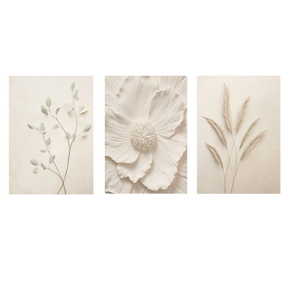 Zyronn Leinwandbild Boho Abstrakte Wandkunst,beige braun neutrale Leinwand Wandbilder, (3 St), Ohne Rahmen, Moderne Wohnzimmer Wanddekoration