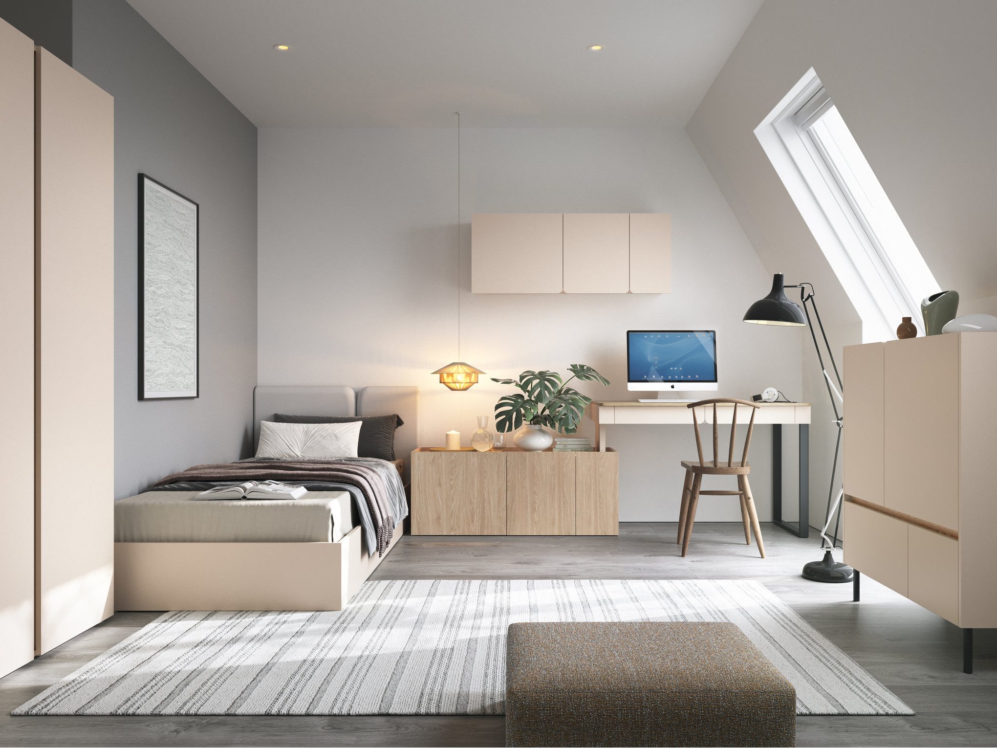 Beautysofa Hängeregal LICO mit 3 Türen, 3 Regalböden, ideal für Jugendzimmer, Schlafzimmer, Wohnzimmer, moderne Farben Sandbeige oder Eukalyptus – Bild 4 von 5
