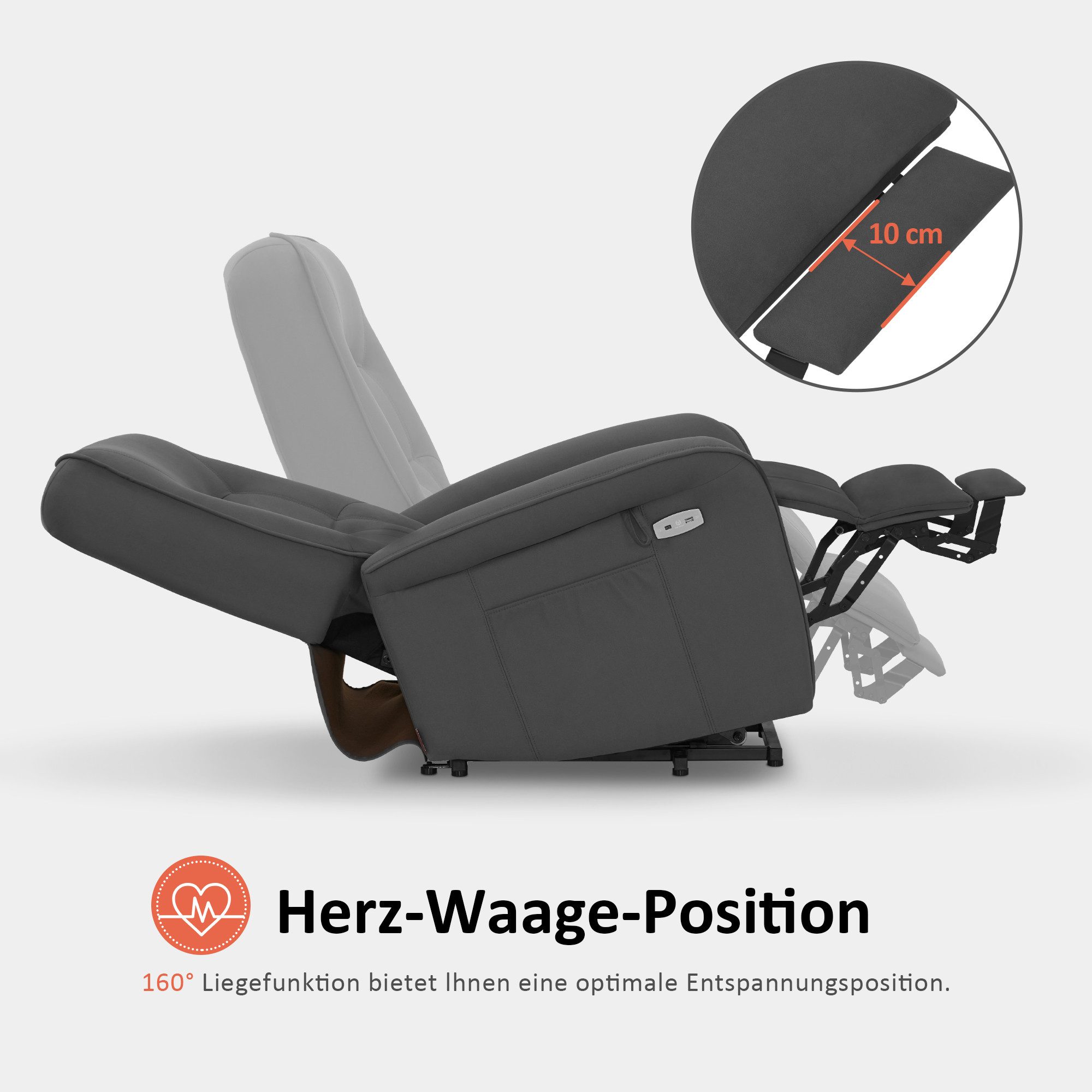 MCombo Relaxsessel M MCombo Fernsehsessel mit Aufstehhilfe 7584 (Mikrofaser, Grau) (Fernsehsessel mit Aufstehhilfe Elektrisch 2 Motoren), mit Relaxfunktion – Bild 4 von 5