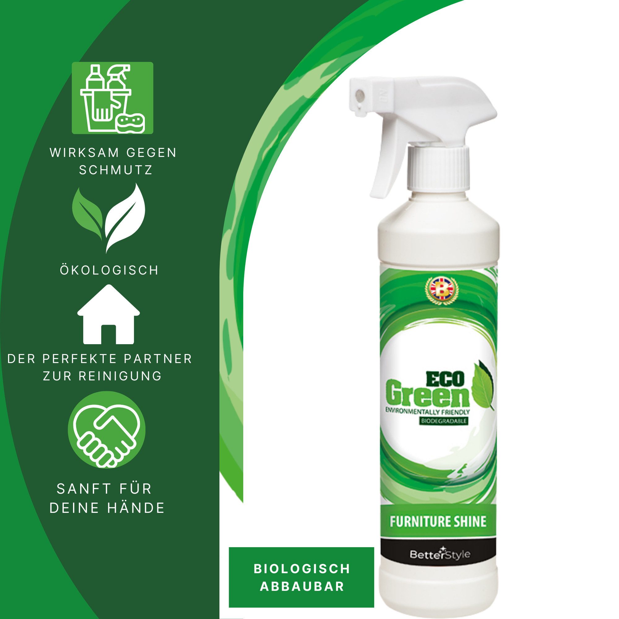 BetterStyle ECO Möbelpflegespray Spezialwaschmittel (100% biologisch abbaubar, umweltfreundlich, für alle Holzoberflächen)