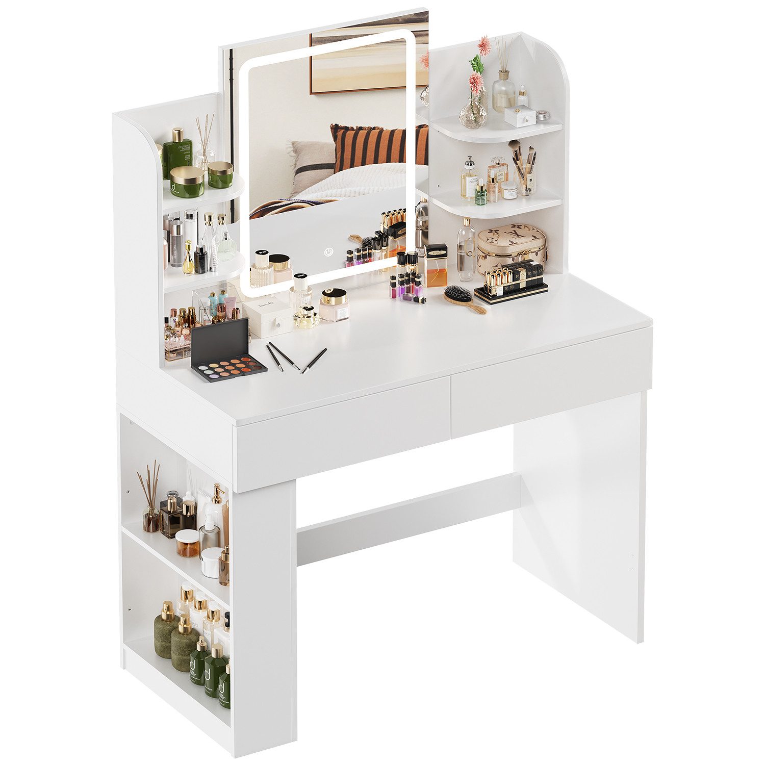 HOMALL Schminktisch mit Spiegel, LED-Beleuchtung, einstellbare Helligkeit, günstig online kaufen