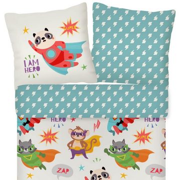 Kinderbettwäsche Superhelden Trendy Bedding, ESPiCO, Renforcé, 2 teilig, Blitze, Superkräfte, Panda, Affe