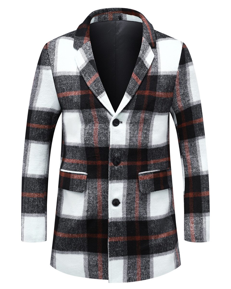 Allthemen Wollmantel mit Karomuster Kurzmantel im Regular Fit Warmer Wintermantel