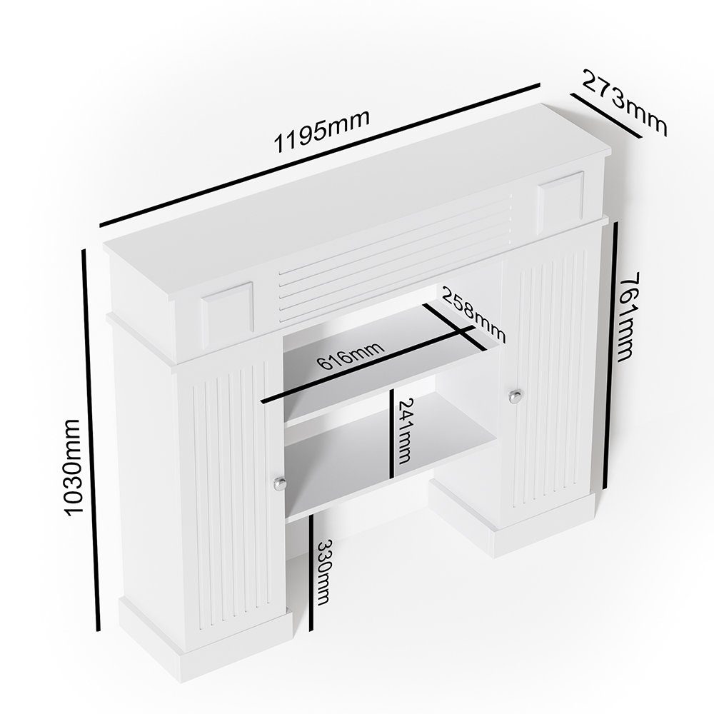 mit Kaminumbauschrank 119,5x103 im Kaminumrandung Landhaus cm Vicco Stil Weiß Tür