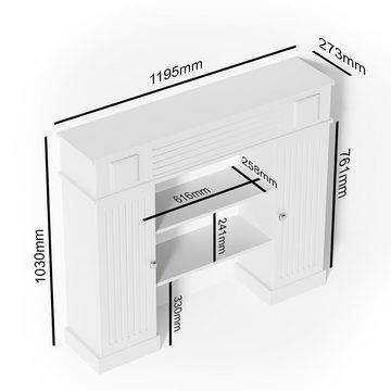 Vicco Kaminumbauschrank Kaminumrandung im Landhaus Stil mit Tür 119,5x103 cm Weiß