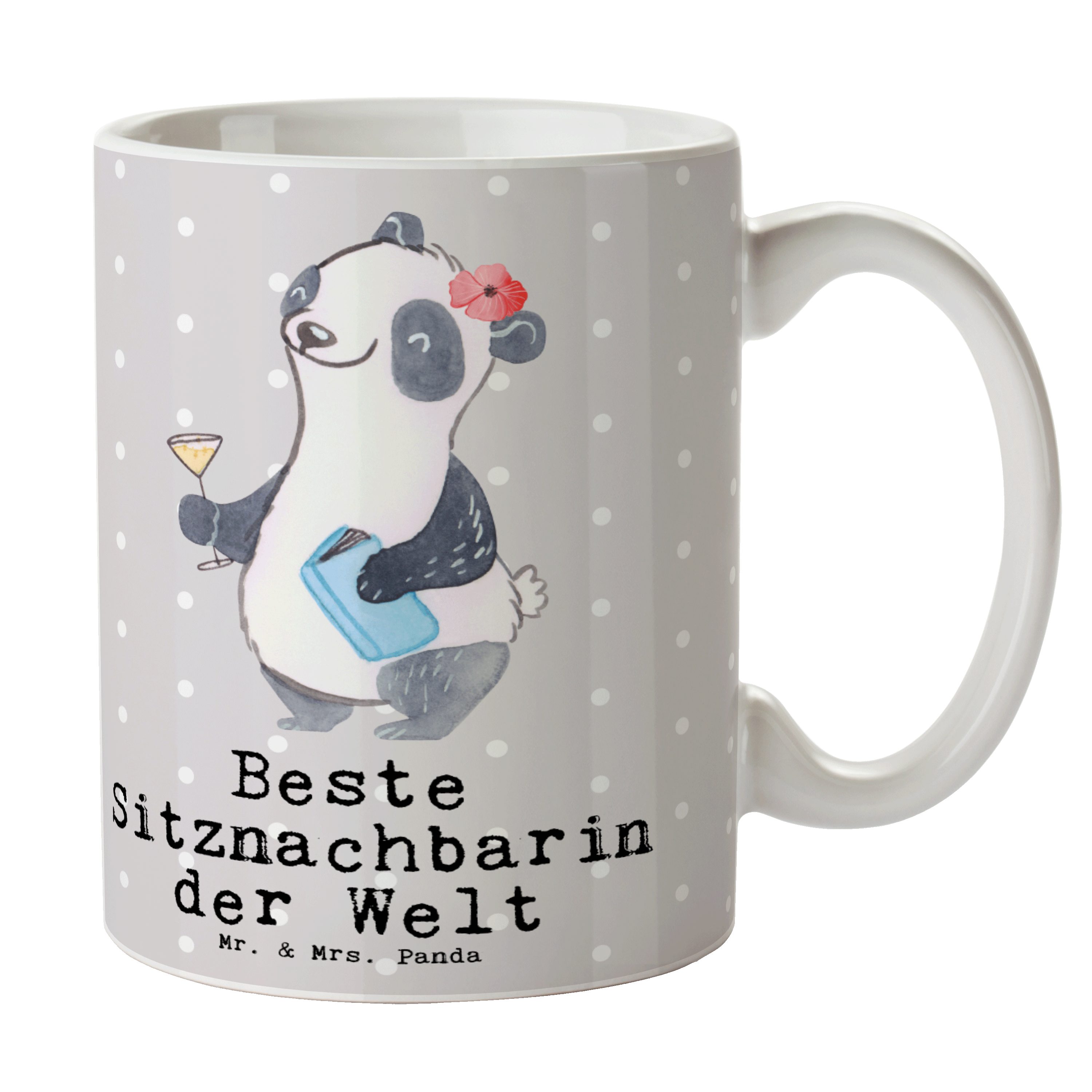 Mr. & Mrs. Panda Tasse Panda Beste Sitznachbarin der Welt - Grau Pastell - Geschenk, Tischna, Keramik