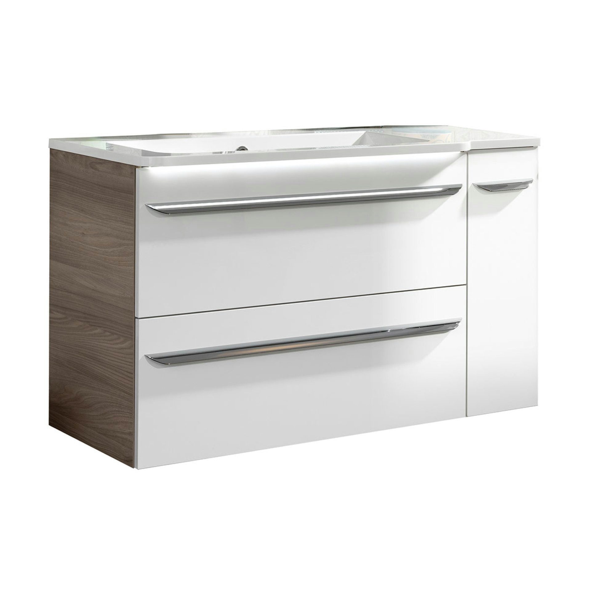FACKELMANN Badmöbel-Set LUXOR Badmöbel Set 3-teilig 100 cm, Braun/Weiß + Unterschrank rechts