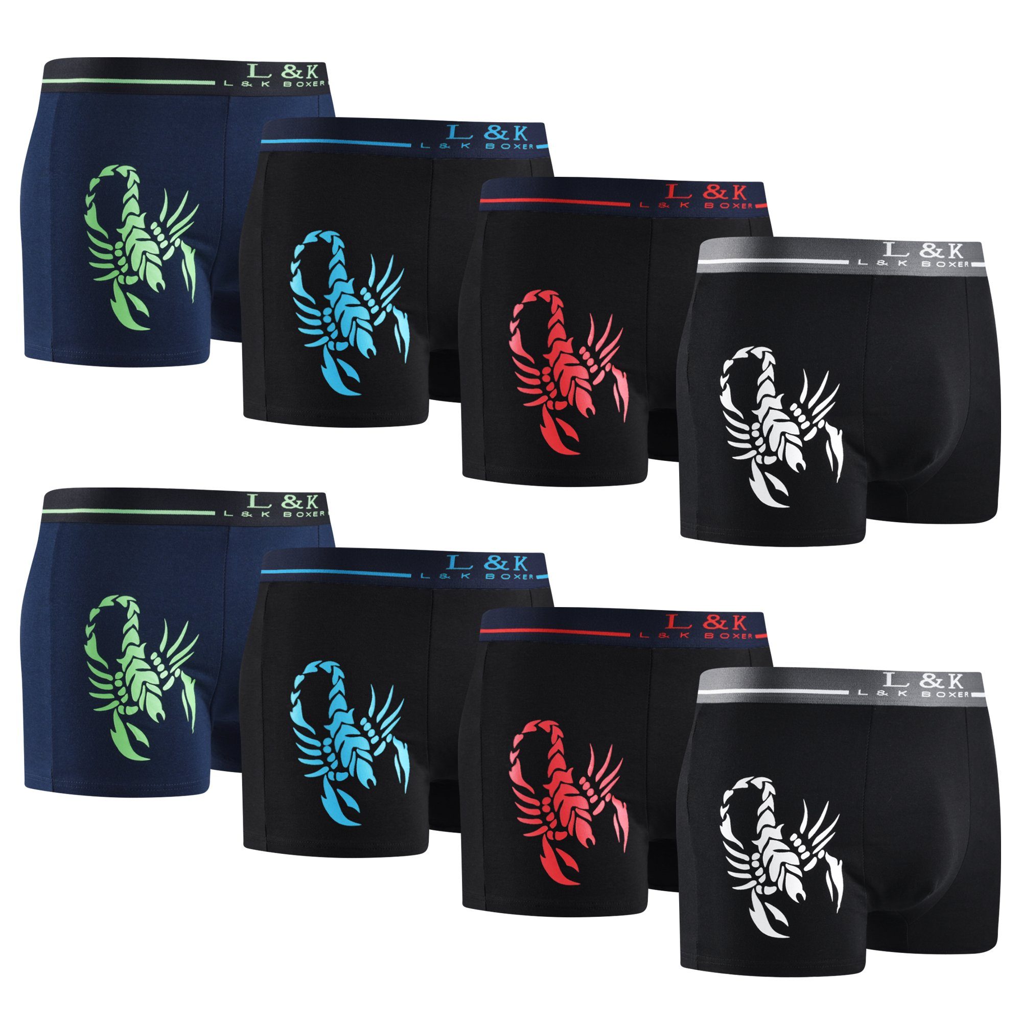 L&K Boxershorts 1104-1121 (8er-Pack) Herren Boxershorts aus Baumwolle mit t günstig online kaufen
