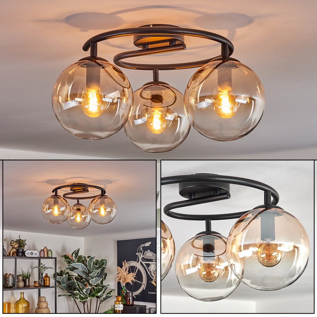 hofstein Deckenleuchte Deckenlampe aus Metall/Glas in günstig online kaufen