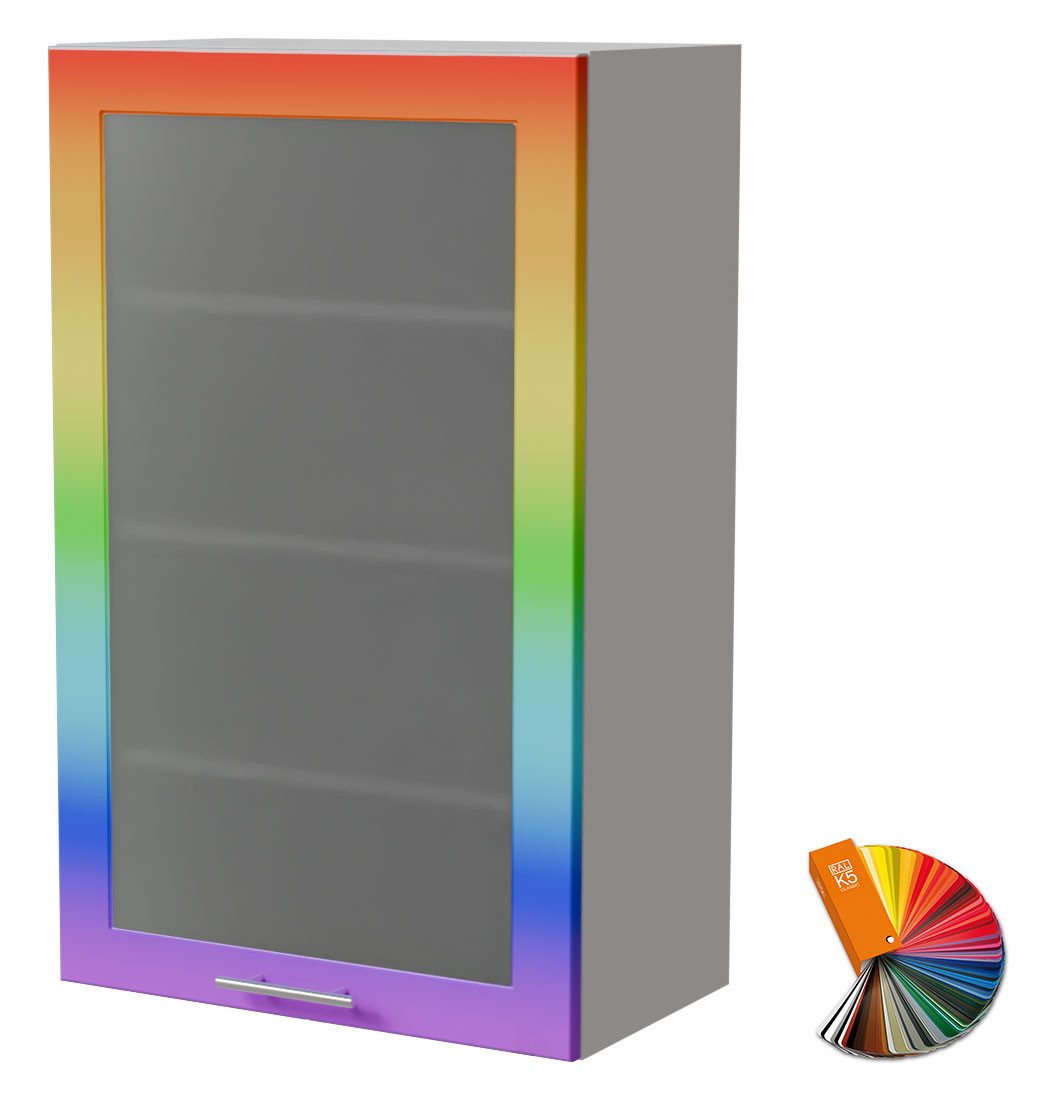 Feldmann-Wohnen Klapphängeschrank Bari (W4S/60, 1-türig, 3 Einlegeböden, 1-St., moderne Kassettenoptik, lackierte Fronten, Milchglaseinsatz) 60x32,5x96cm RAL Wunschfarbe (K5), Weiß