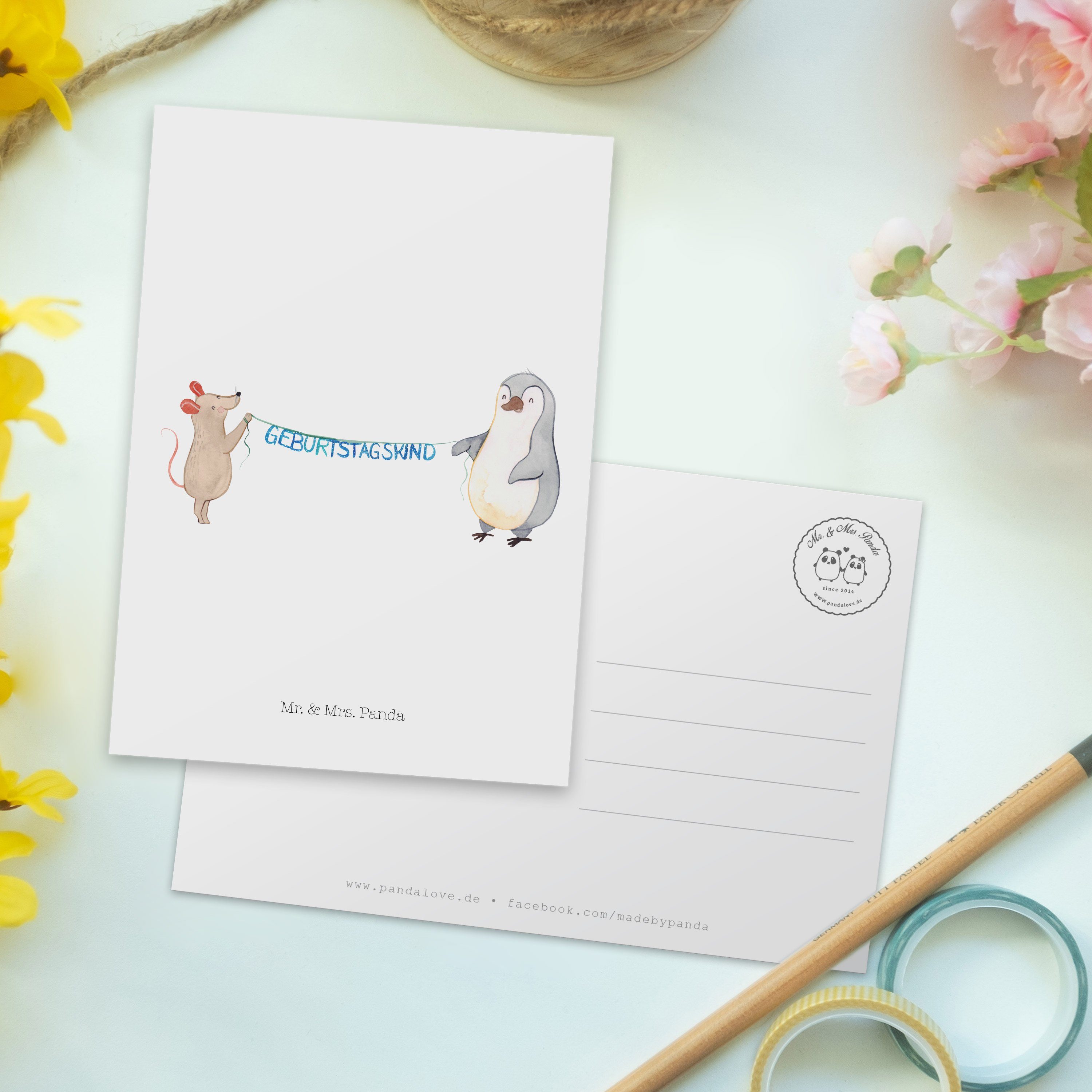 Geburtstag Mrs. - Geburtstagsfeier, Geburtst Weiß Maus - Mr. Panda Pinguin Geschenk, Postkarte &