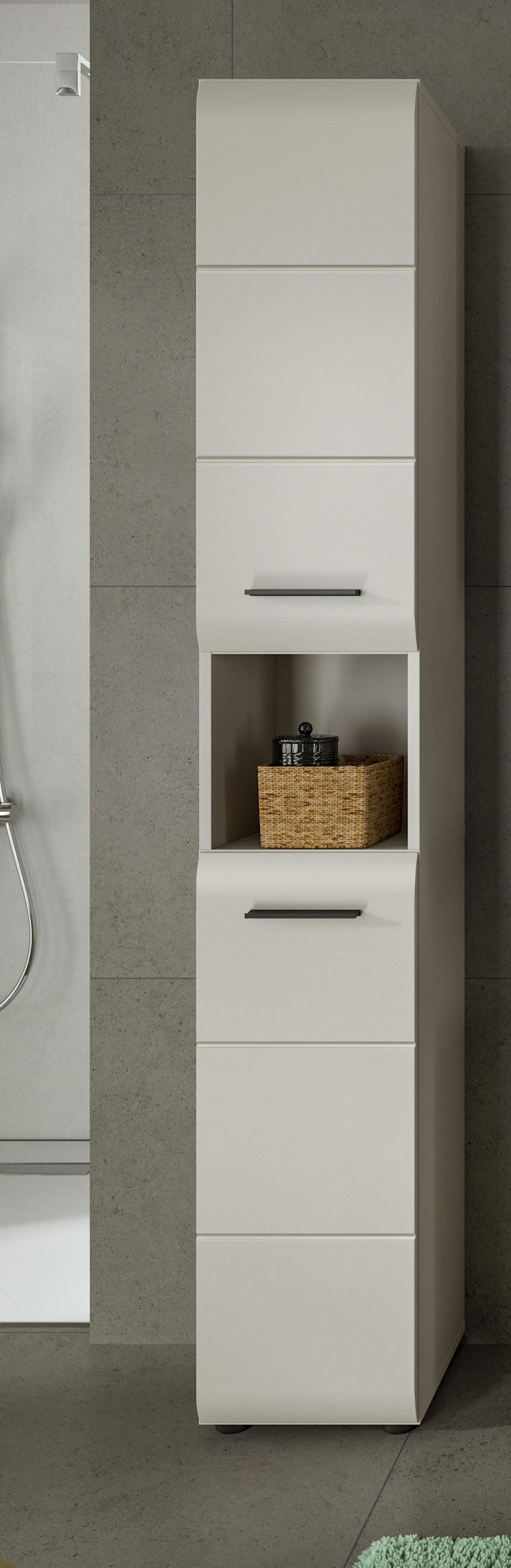 welltime Stauraumschrank FLORENZ, Höhe 185cm, 2 Türen, 7 Fächer, 4 Einlegeböden (1-St., TOPSELLER) Florenz, Badschrank Hoch, Kaschmir, 185 cm Höhe
