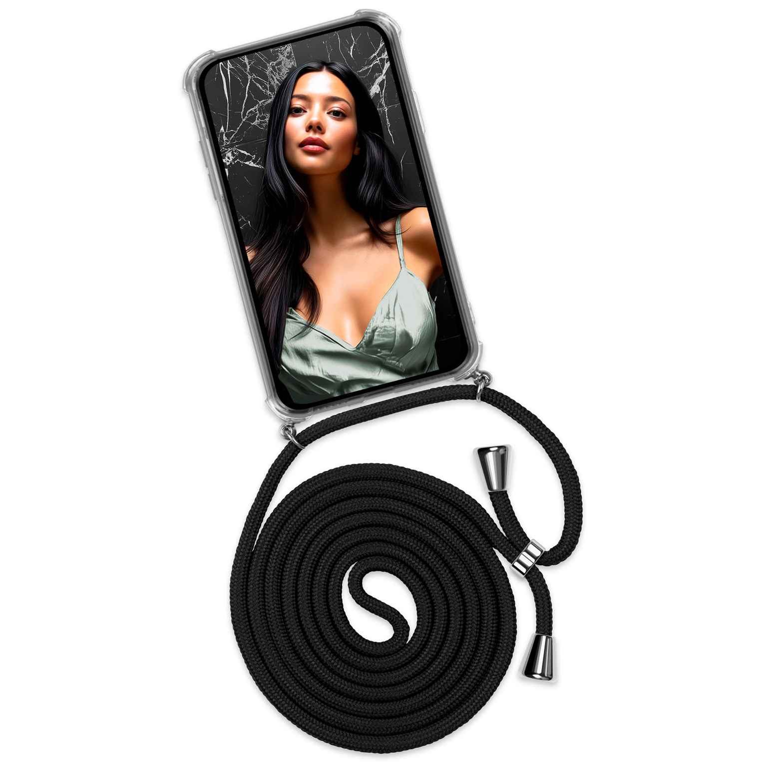 ONEFLOW Handyhülle für OnePlus 8 Hülle mit Band Twist Case Schwarz 6,55 Zoll, Handyband zum Umhängen Schutzhülle Kordel Handyhülle Kette abnehmbar