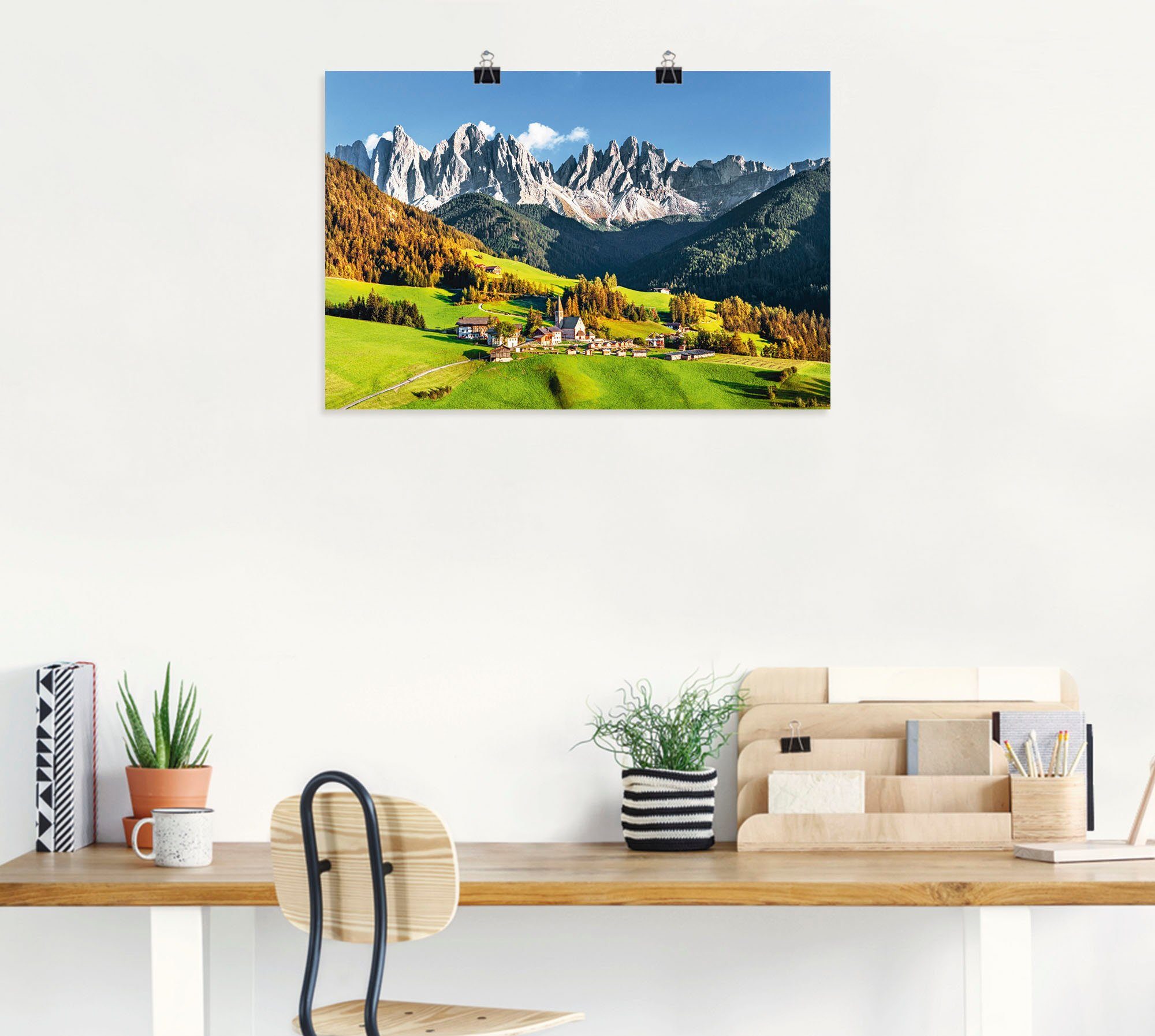 Artland Wandbild Alpen Berge Santa Maddalena, Berge & Alpenbilder (1 St), als Alubild, Leinwandbild, Poster in verschied. Größen
