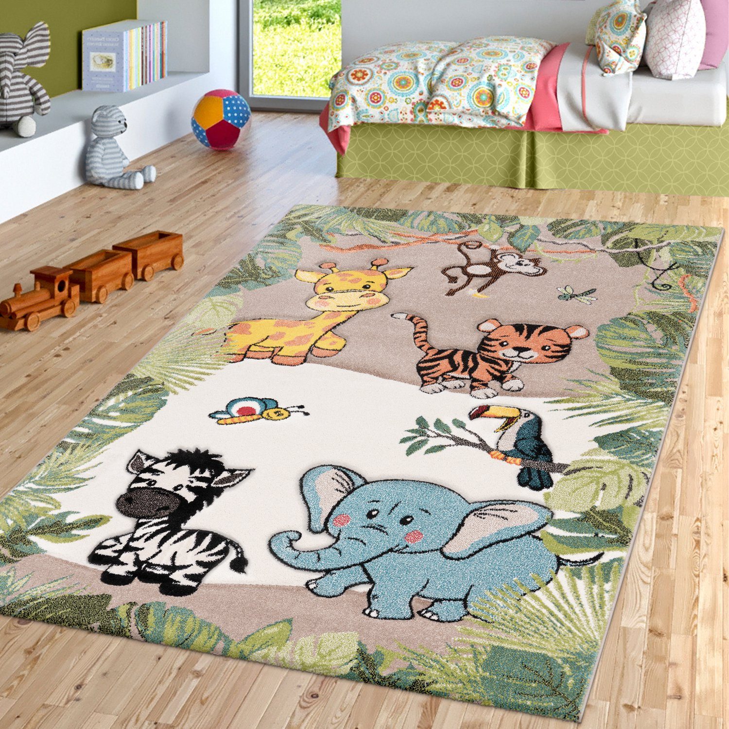 Kinderteppich Kinderzimmer Teppich Dschungel Zoo Tiere Zebra, TT Home, quadratisch, Höhe: 16 mm