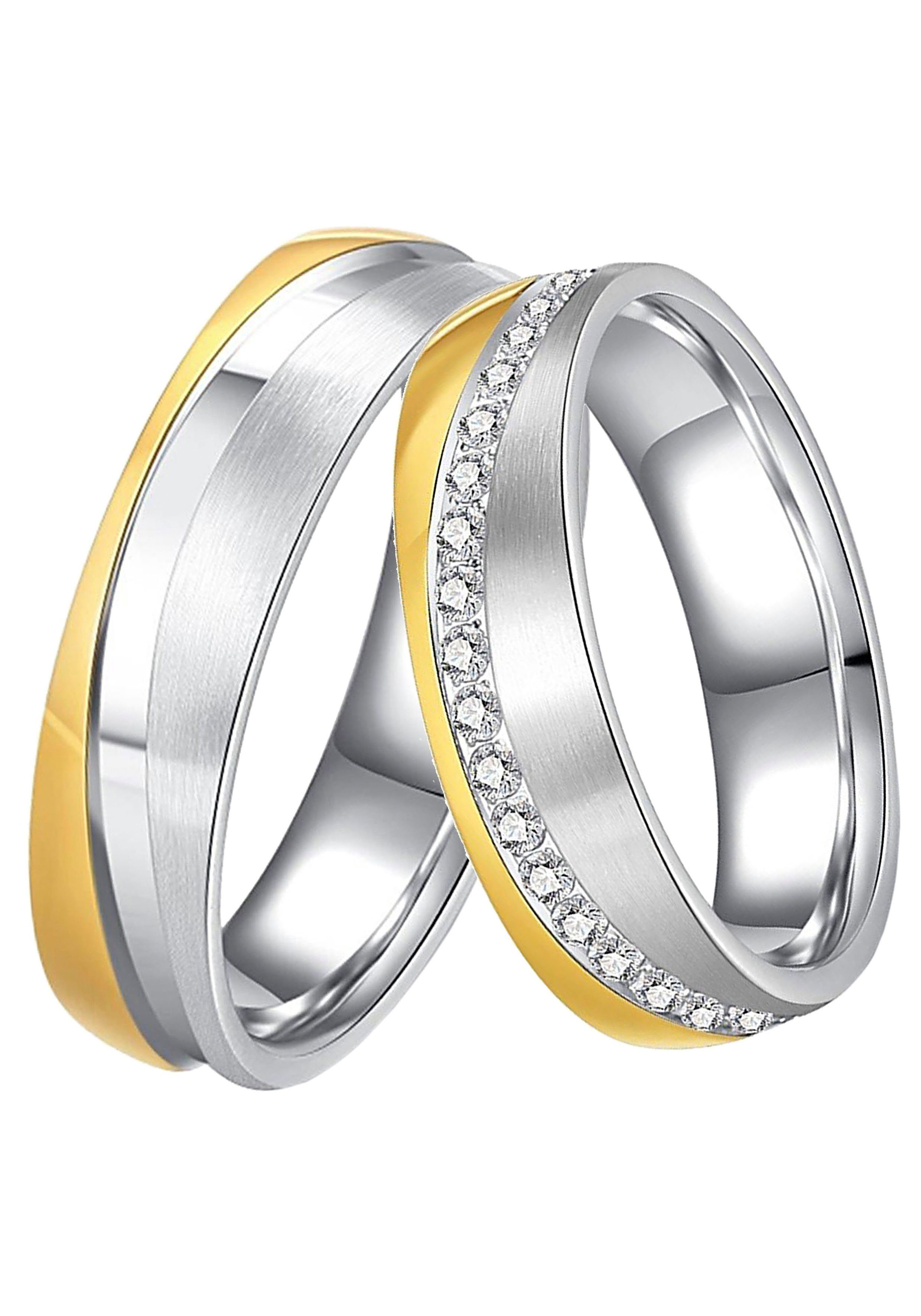 DOOSTI Edelstahl mit ohne o. Zirkonia Trauring Trauring Schmuck edelstahlfarben-gelbgoldfarben LIEBE, Geschenk Ehering Partnerring