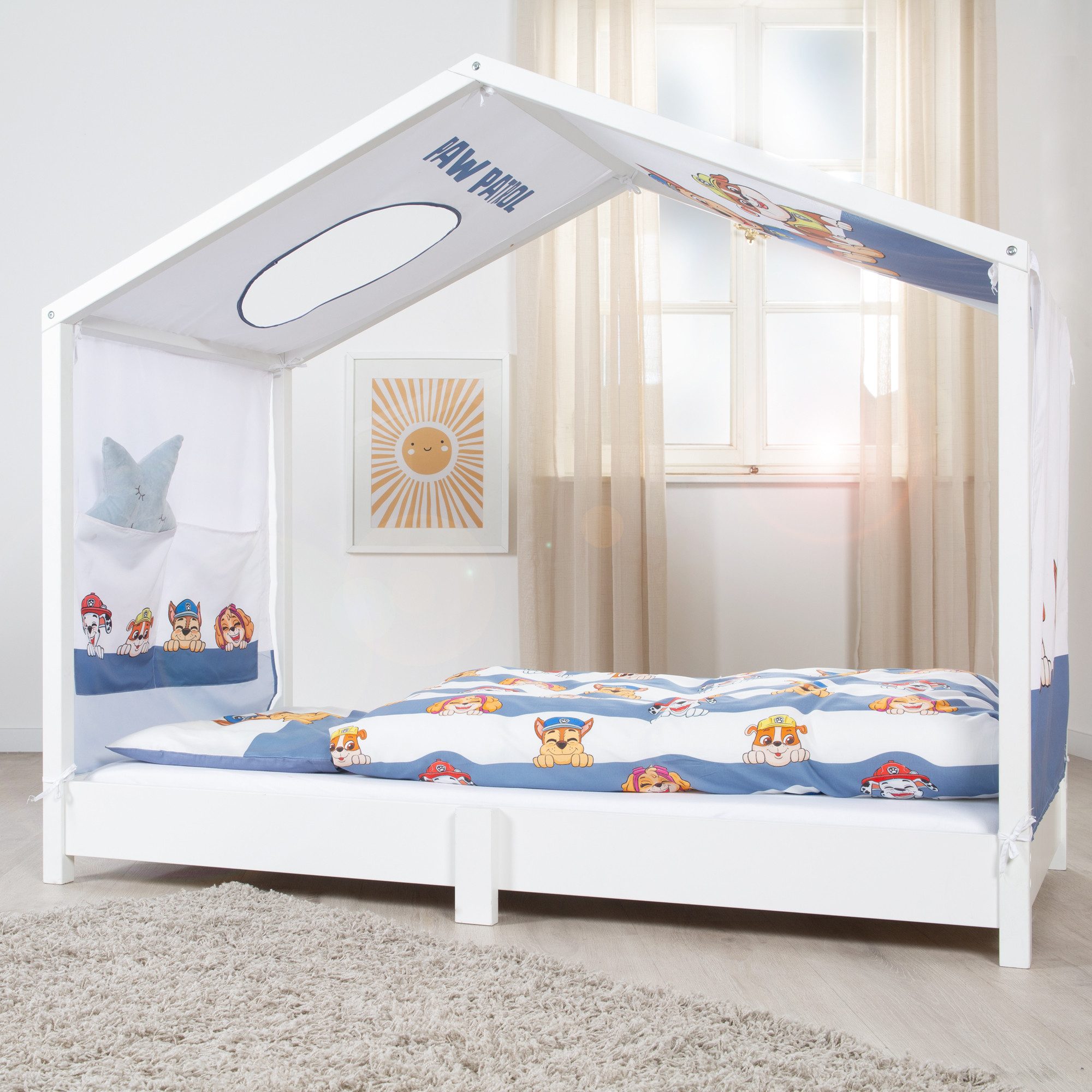 roba® Betthimmel Hausbettbezug - Baldachin für roba Montessori Hausbetten, erhältlich mit Peppa Pig oder Paw Patrol Motiven & in neutralem Grau