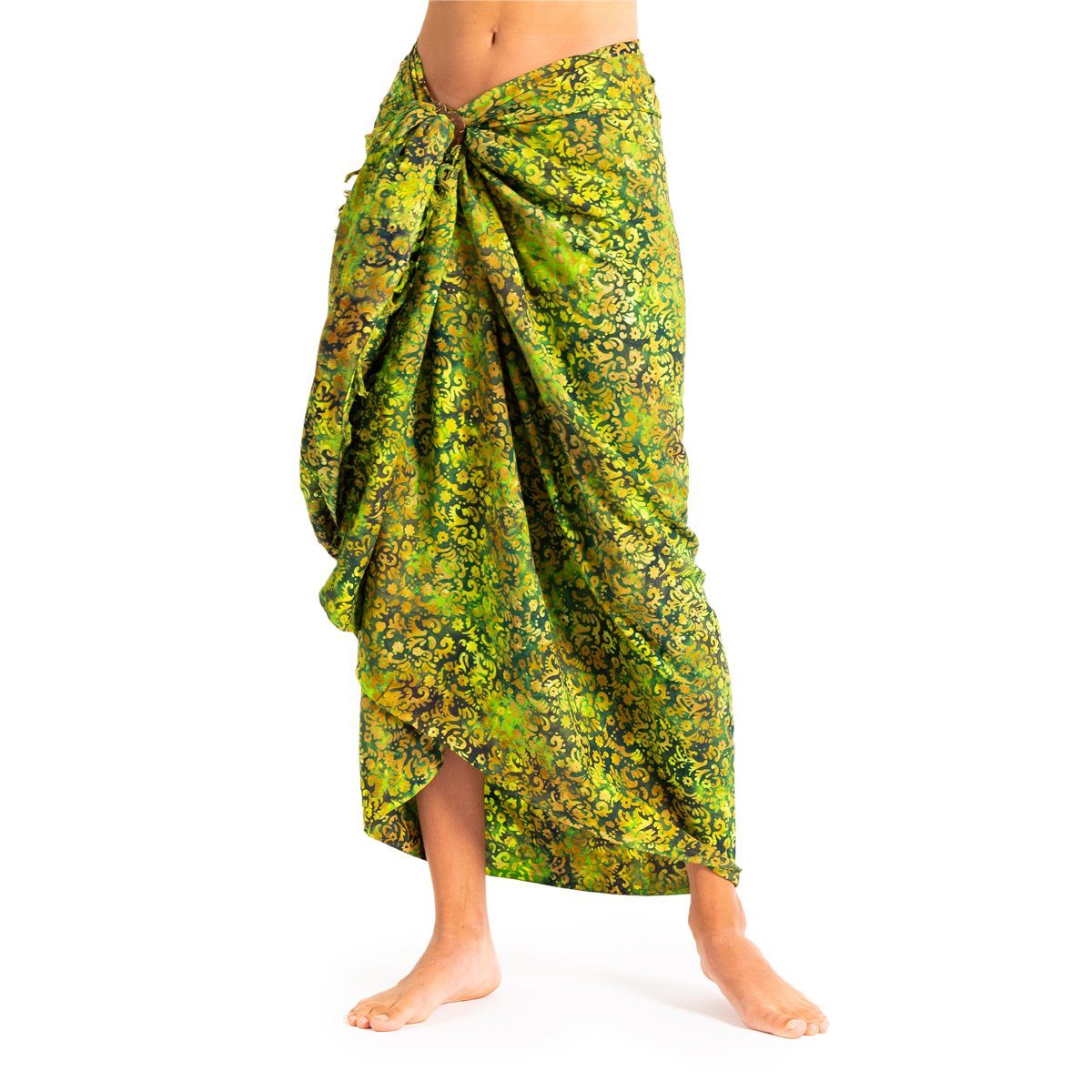 Bikini Halstuch aus flower green PANASIAM B206 Strandkleid für Grüntöne Wachsbatik Pareo Cover-up Viskose Schultertuch Strandtuch, Tuch hochwertiger Strand Sarong den