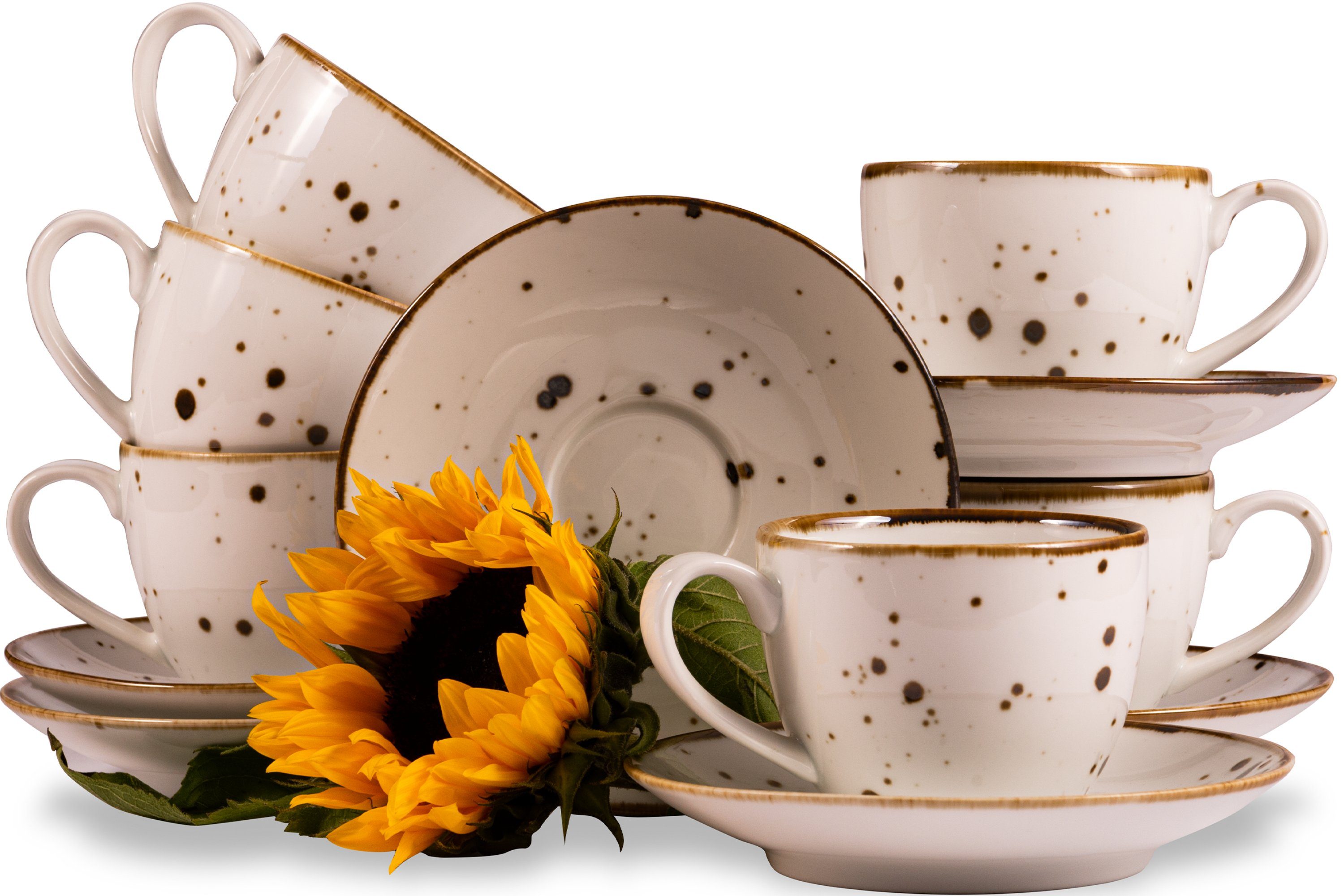 KONSIMO® Kaffeeservice ALUMINA Tasse & Untertasse Teeservice (12-tlg), 6 Personen, Porzellan, rund, 300ml