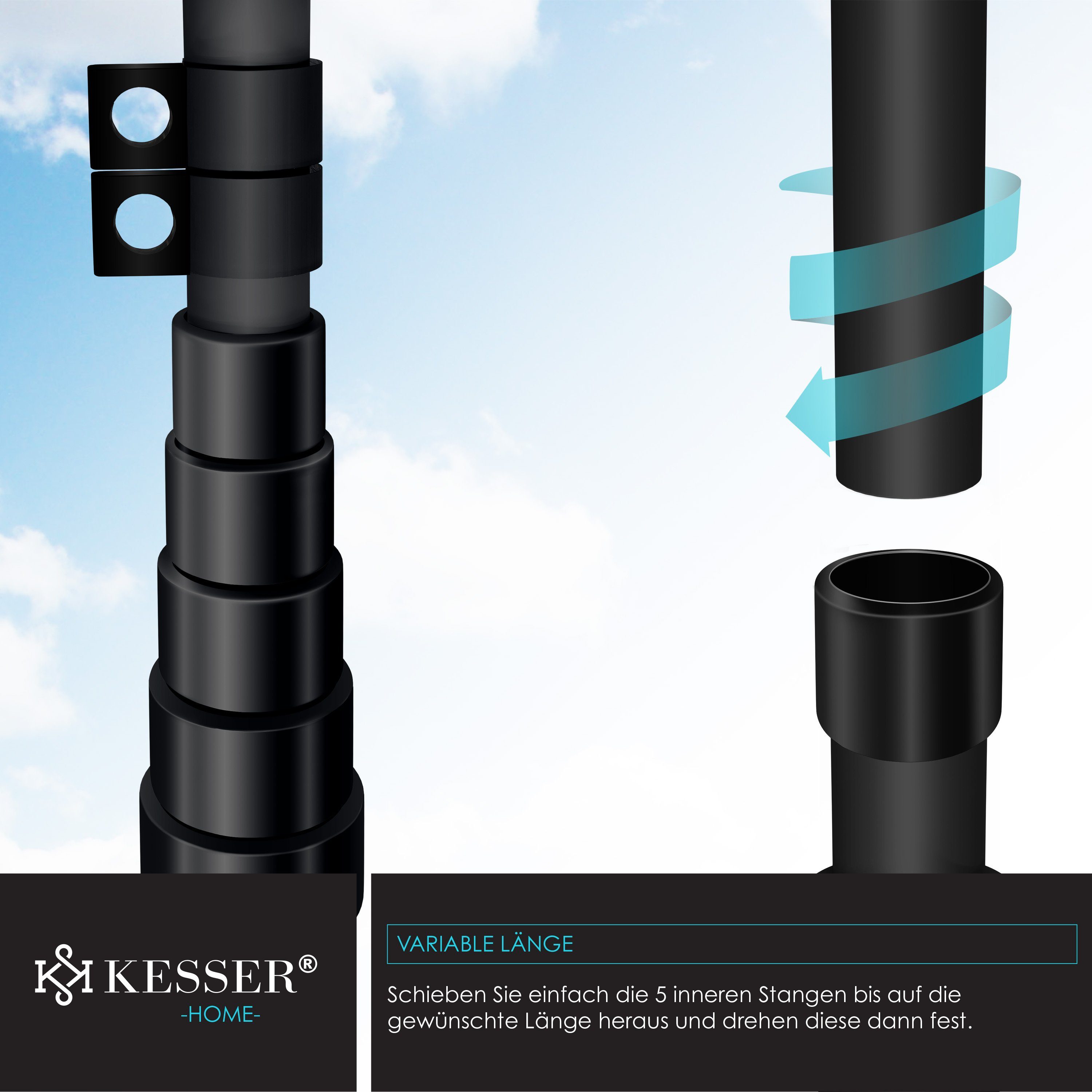 KESSER Fahne, Teleskop Fahnenmast 6,3m + Bodenhülse, 60cm Deutschland-Fahne