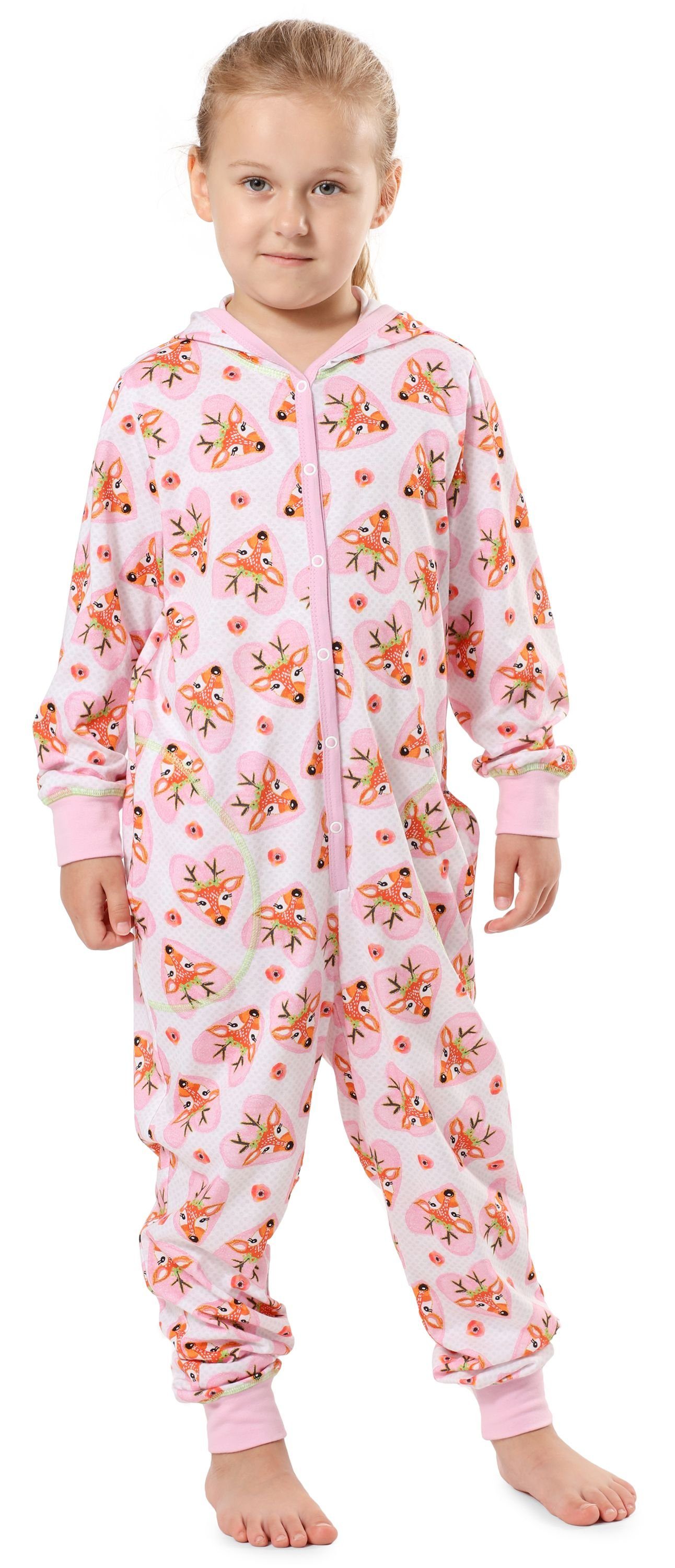 Merry Style Schlafanzug Mädchen Schlafoverall mit Kapuze MS10-223 Rosa Herzen Hirsche | Pyjamas