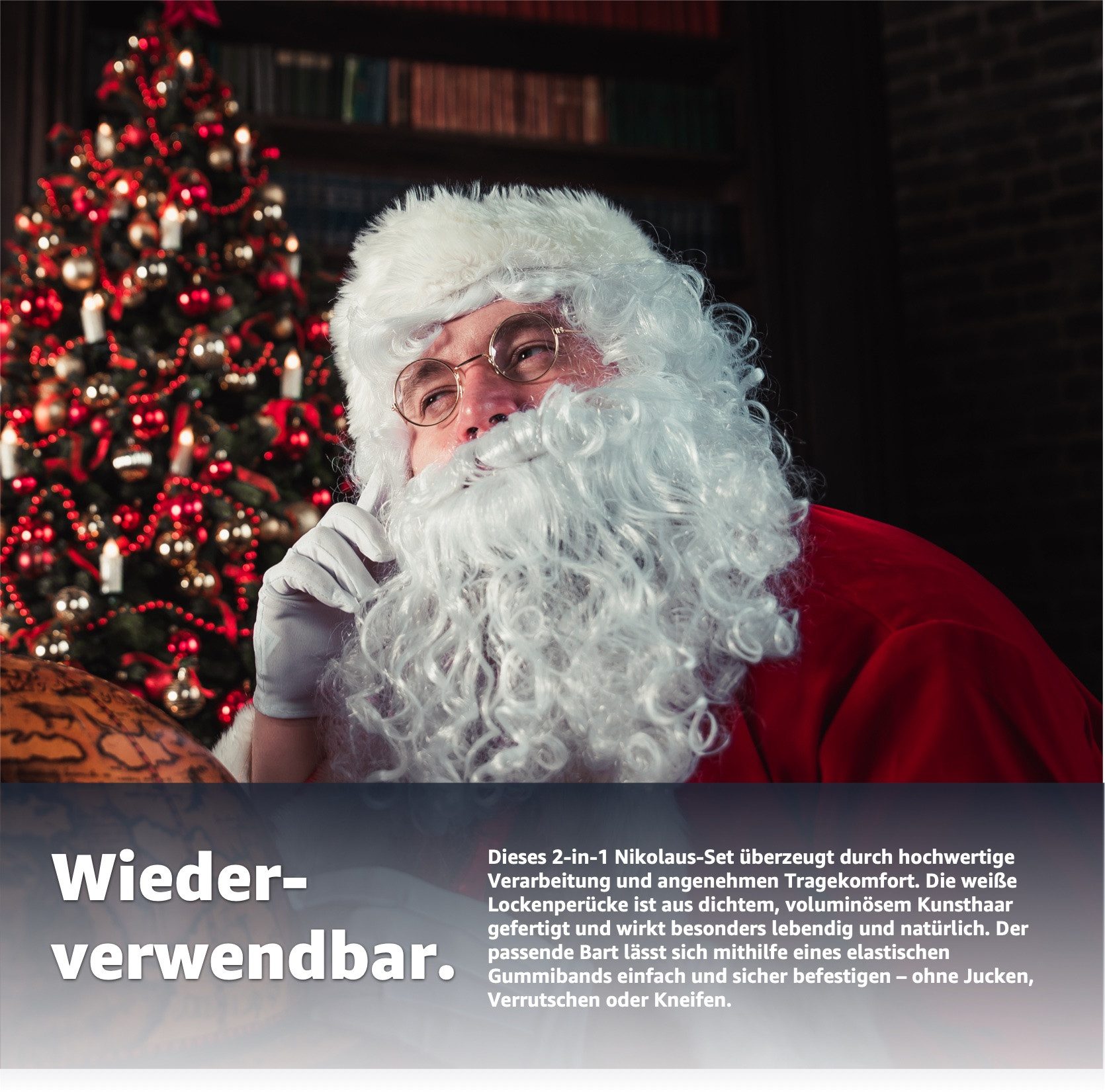 TK Gruppe Kostüm-Perücke 2 in 1 - Weihnachtsmannbart und Perücke - Nikolausbart Nikolausperücke, 2 in 1 Perücke und Bart