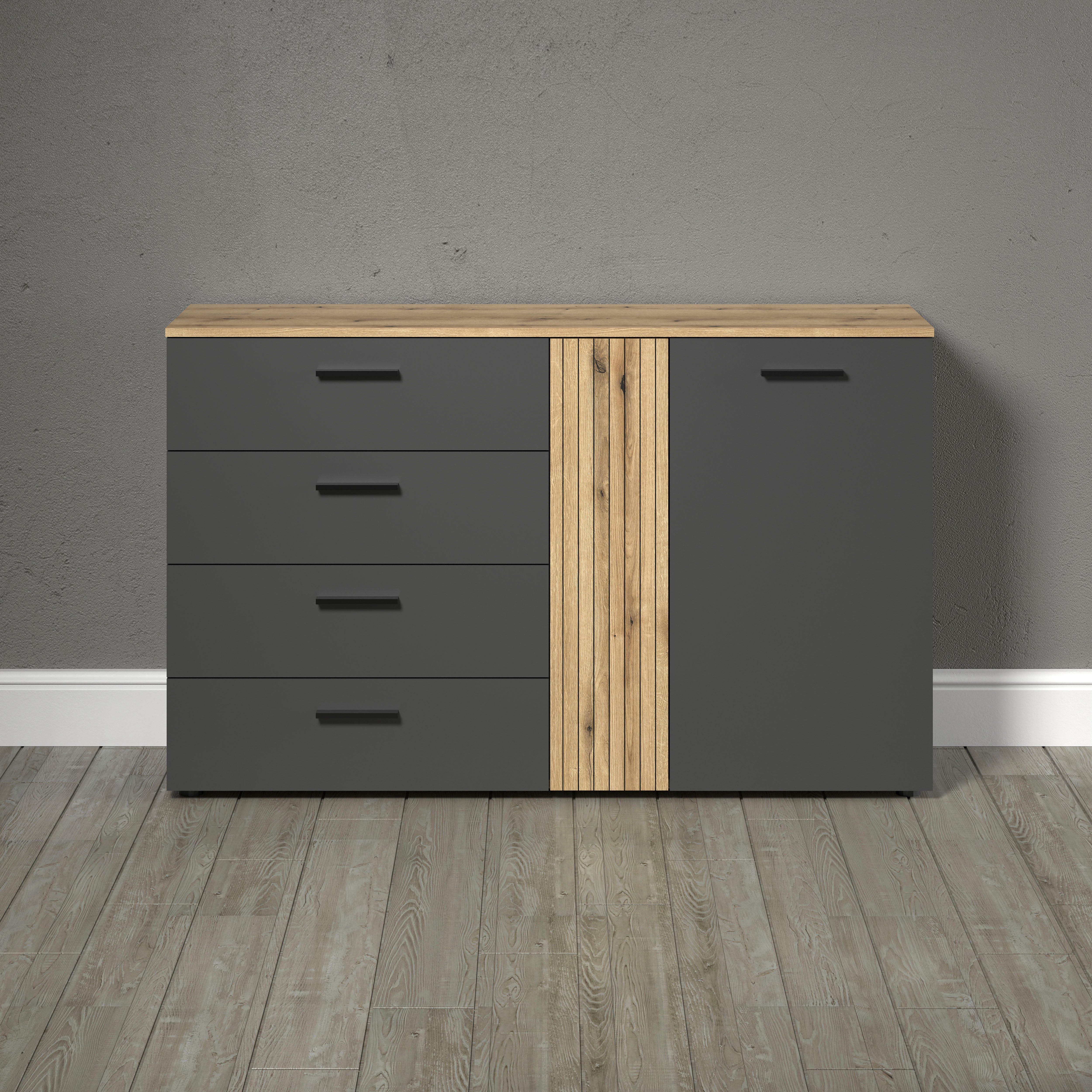 Home affaire Kommode Estepona (1 St), Sideboard mit voll ausziehbaren Schubladen - (B/T/H) 139/38/86 cm