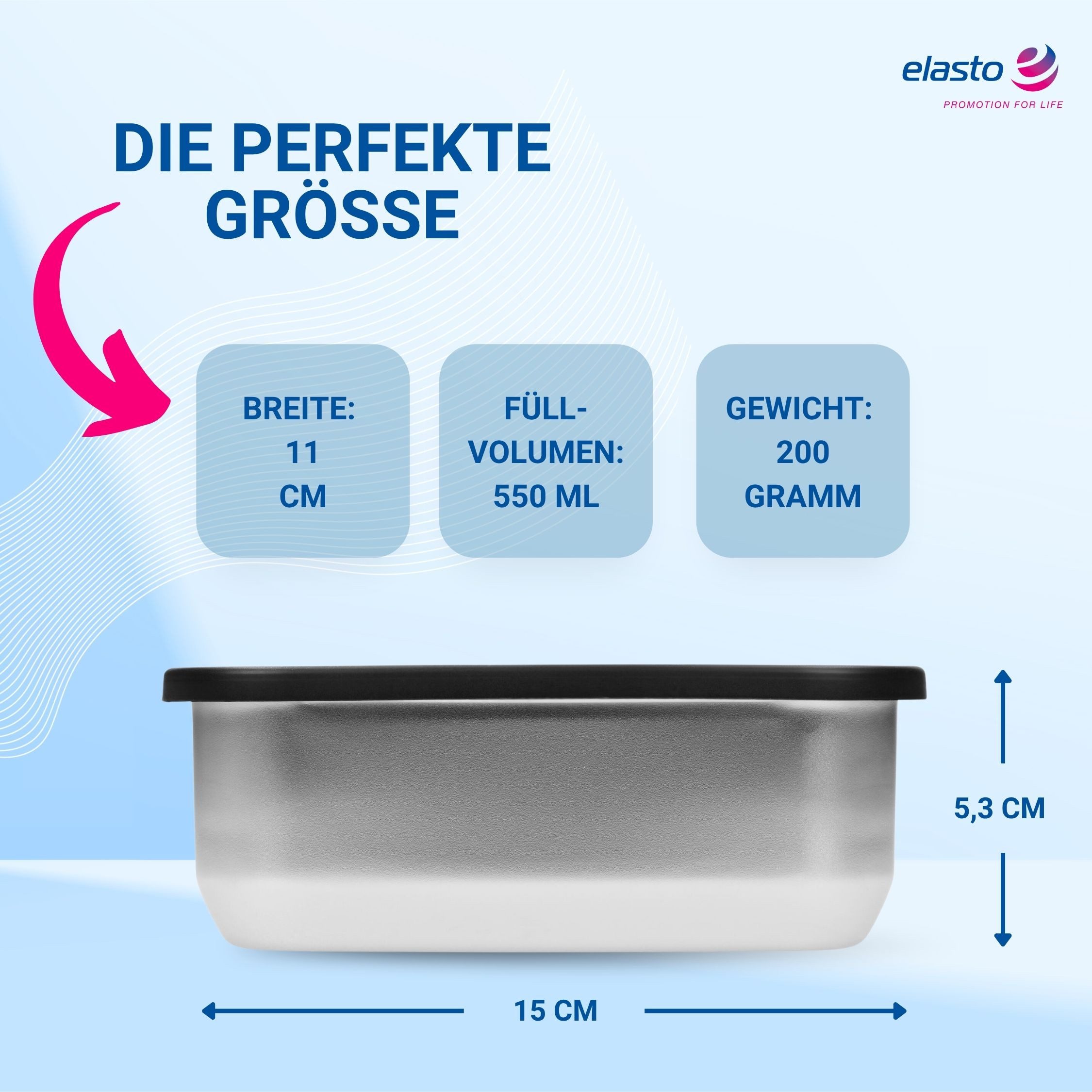 elasto Lunchbox Edelstahl Box mit Glasdeckel 550 ml auslaufsichere Brotdose Edelstahl