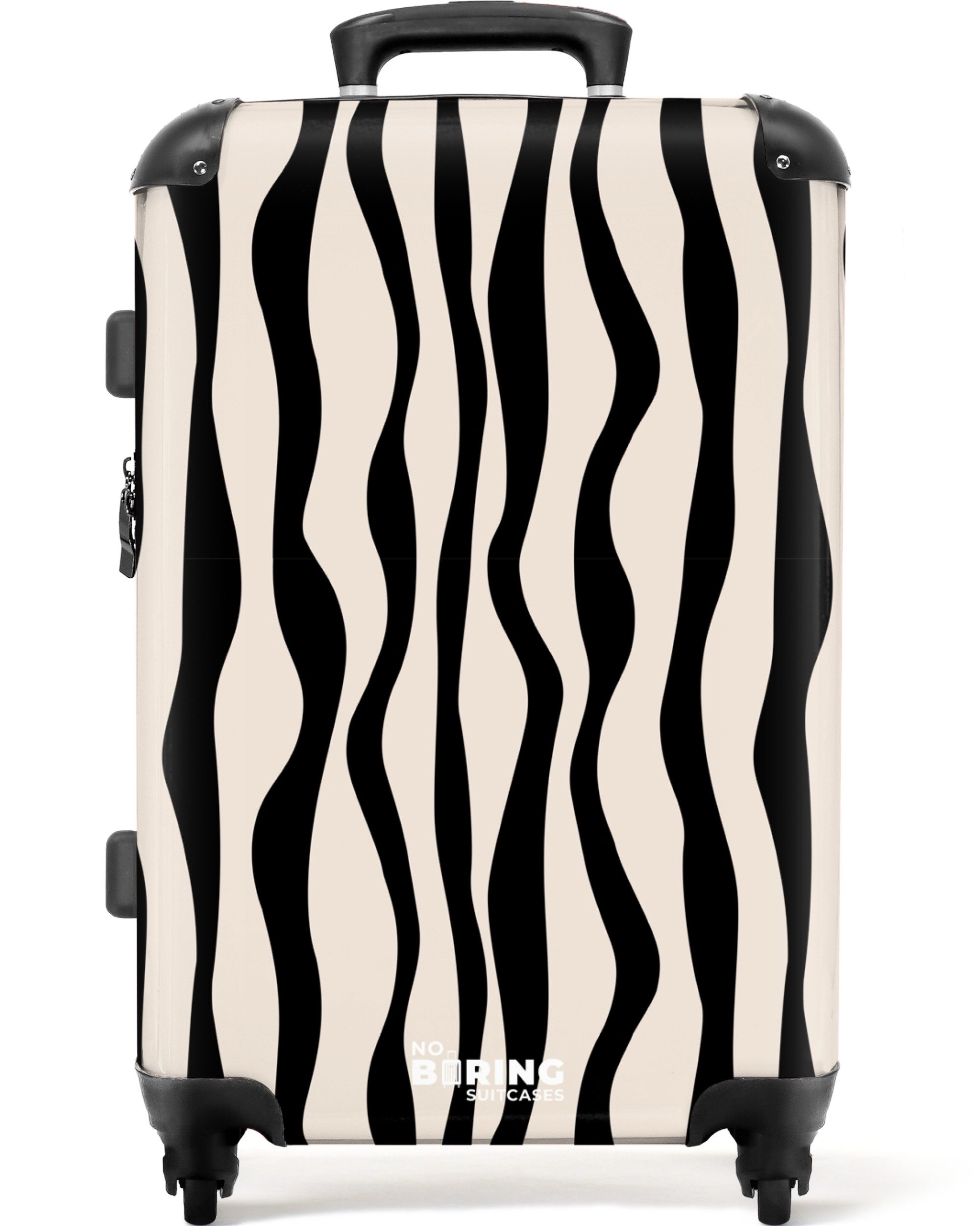 NoBoringSuitcases.com© Hartschalen-Trolley Beige mit schwarzen Wellenlinien günstig online kaufen