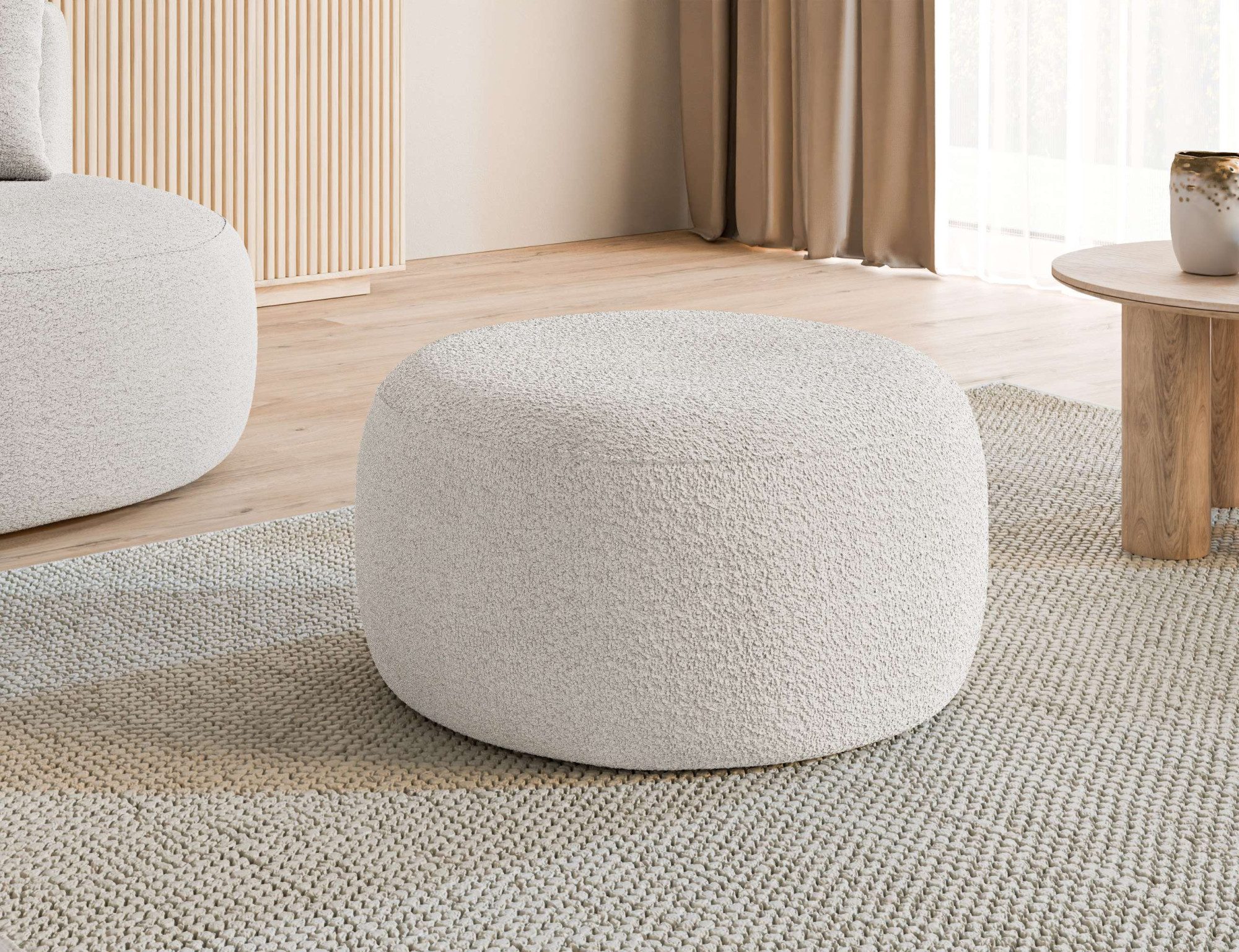 homsy by Ana Johnson Polsterhocker PEBBLA Rundhocker, modernes Design, Bezug- Boucle oder Struktur (verschiedene Bezugsqualitäten), Durchmesser 70 cm, passend zum Sofa der Serie